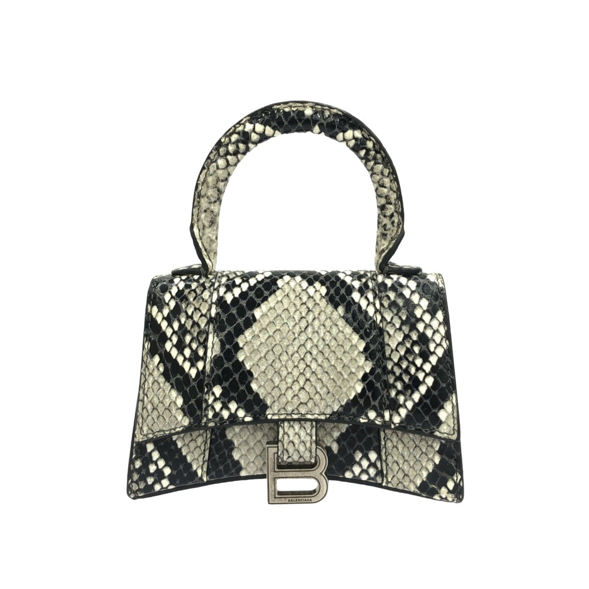 Balenciaga Hourglass Top Handle Bag Python Embossed Leather, Gray, Calfskin, Handbag