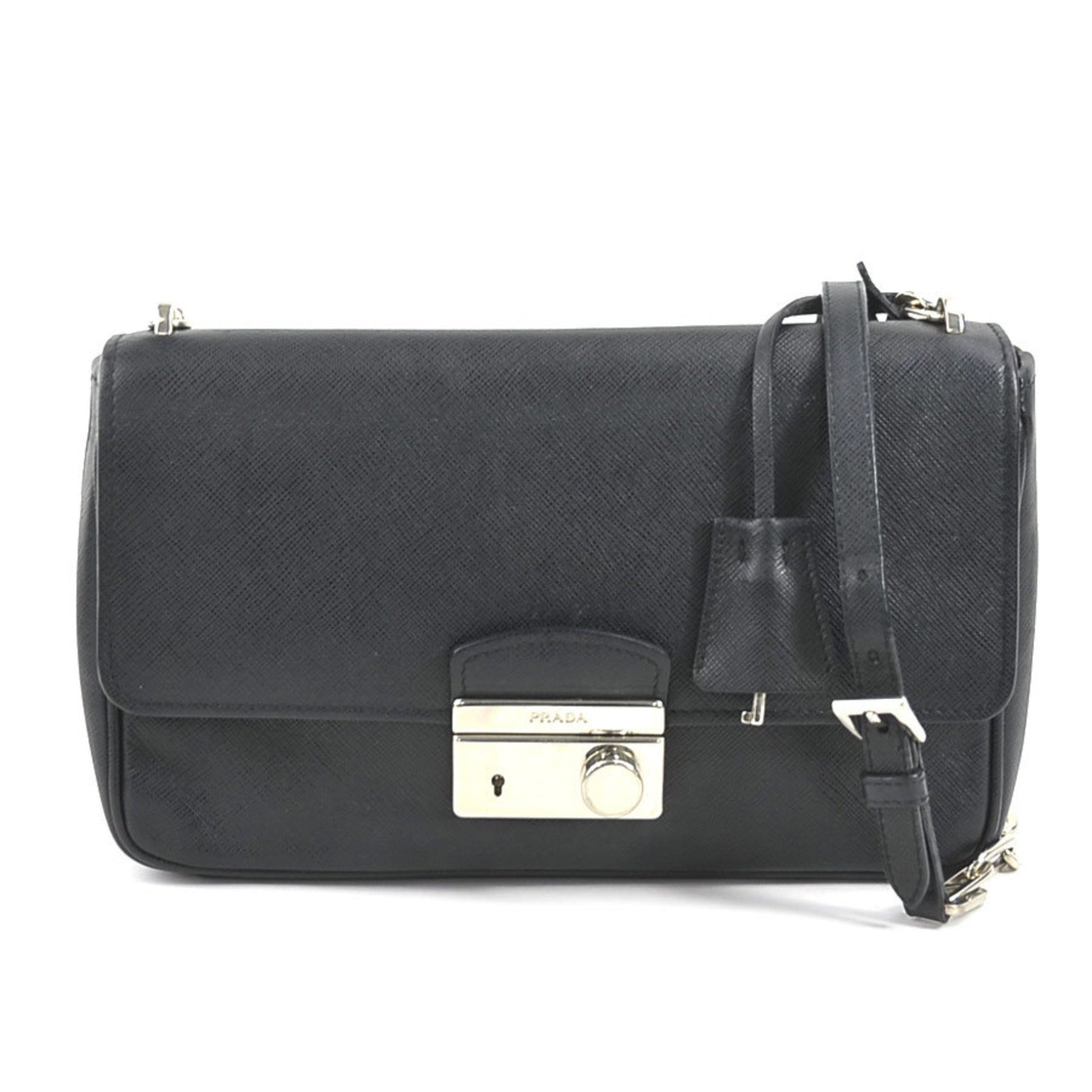 Prada, Black, Leather, shoulder