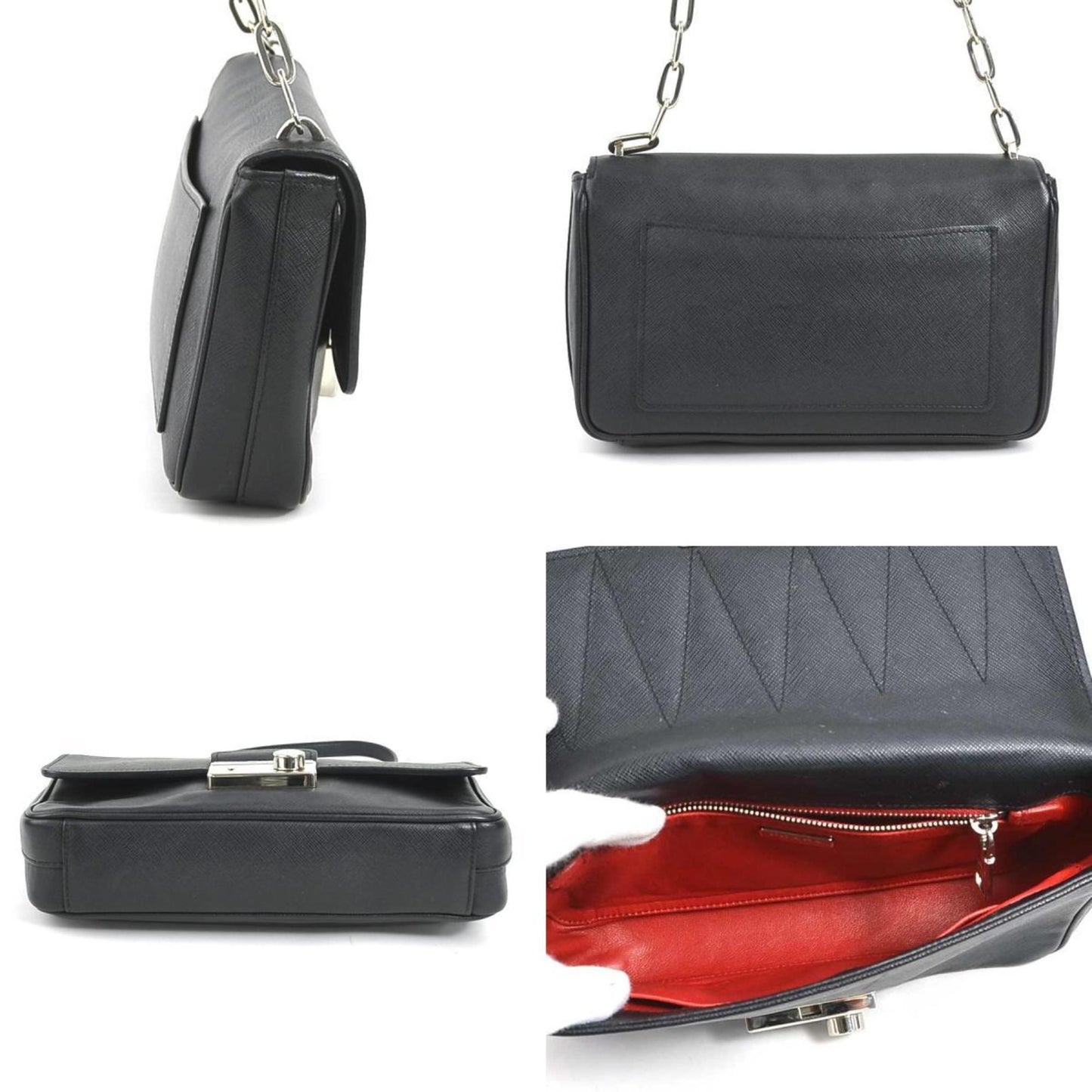 Prada, Black, Leather, shoulder