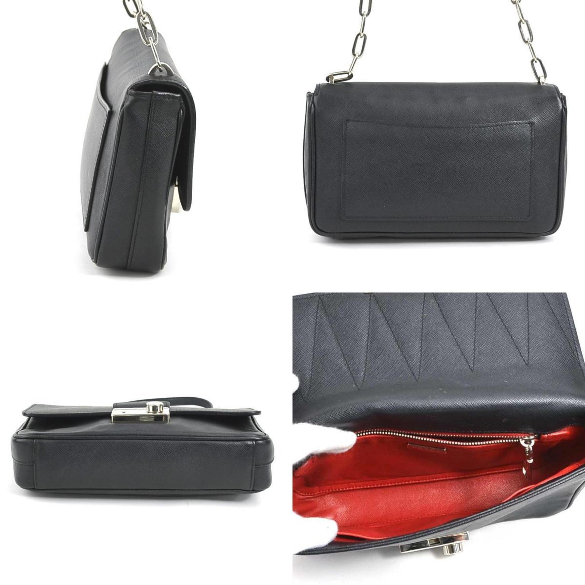 Prada, Black, Leather, shoulder