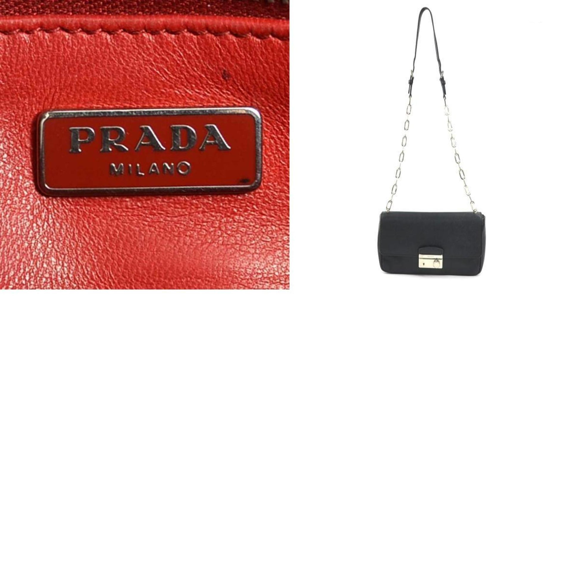 Prada, Black, Leather, shoulder