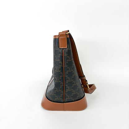 Celine Bucket Bag Triomphe Coated Canvas, Camel, Canvas, Handbag