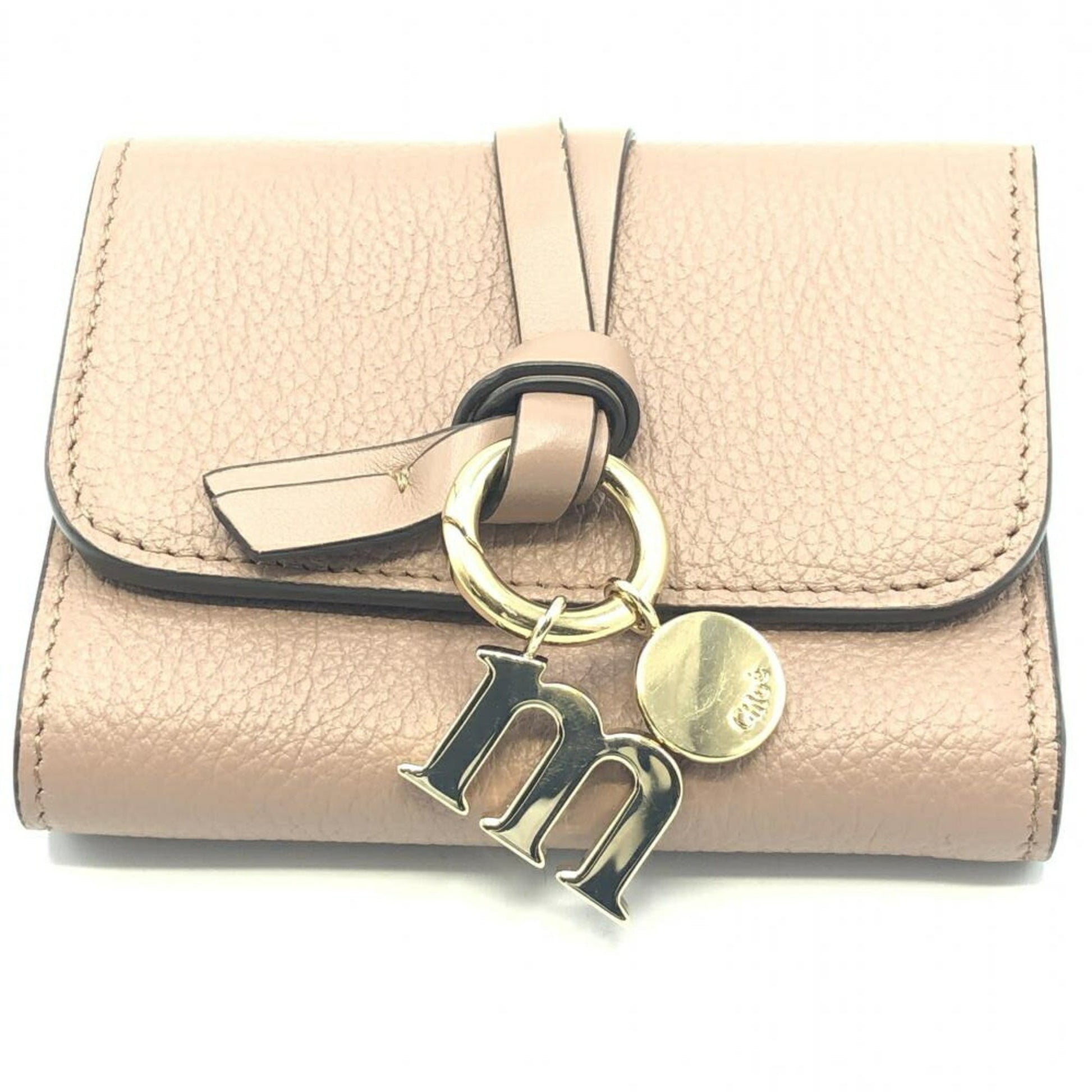 Chloe Alphabet Trifold Wallet Leather, BEIGE, LEATHER, Wallets