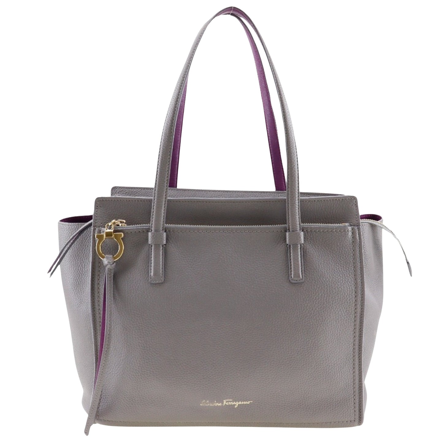 Salvatore Ferragamo Gancini, Grey, Leather, tote