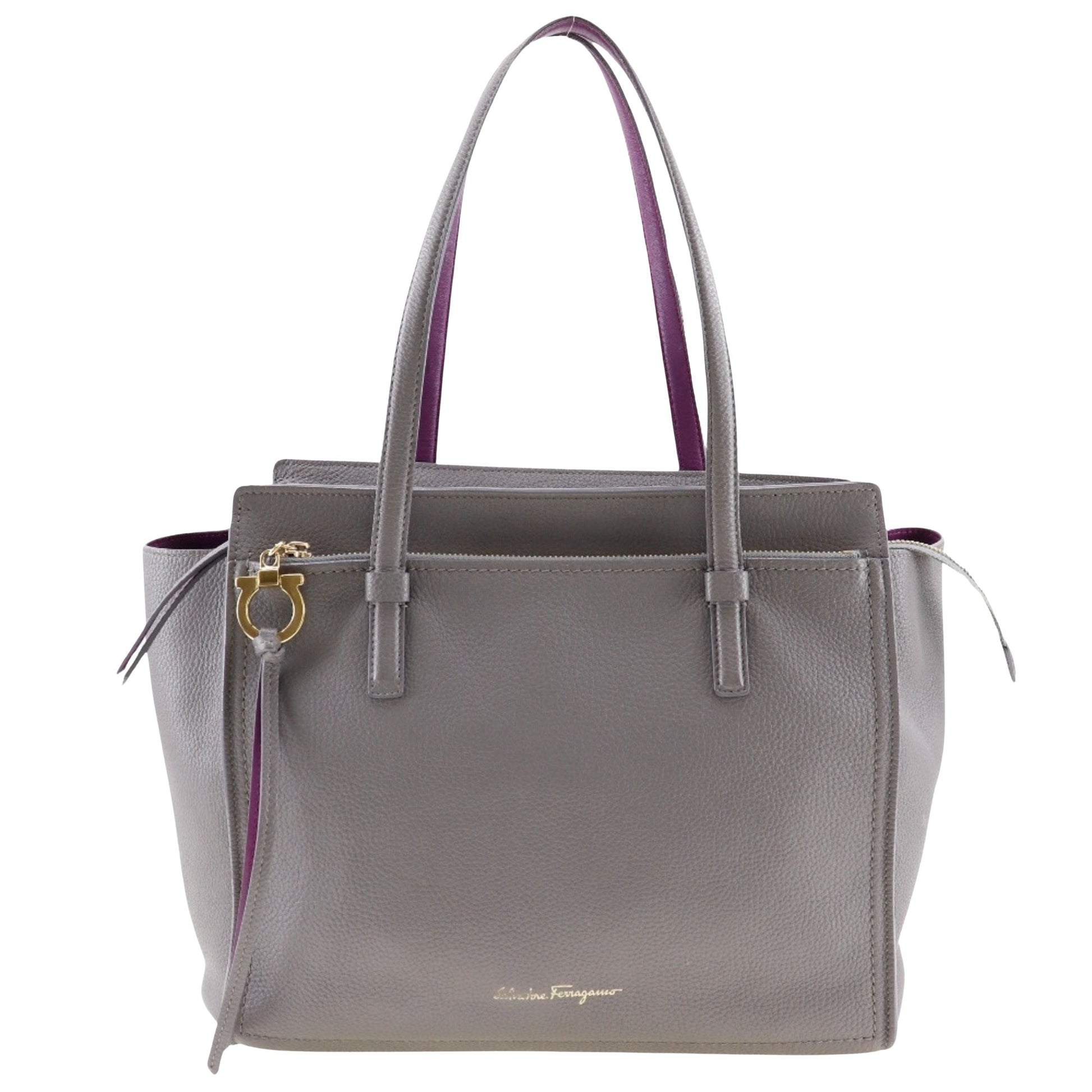 Salvatore Ferragamo Gancini, Grey, Leather, tote