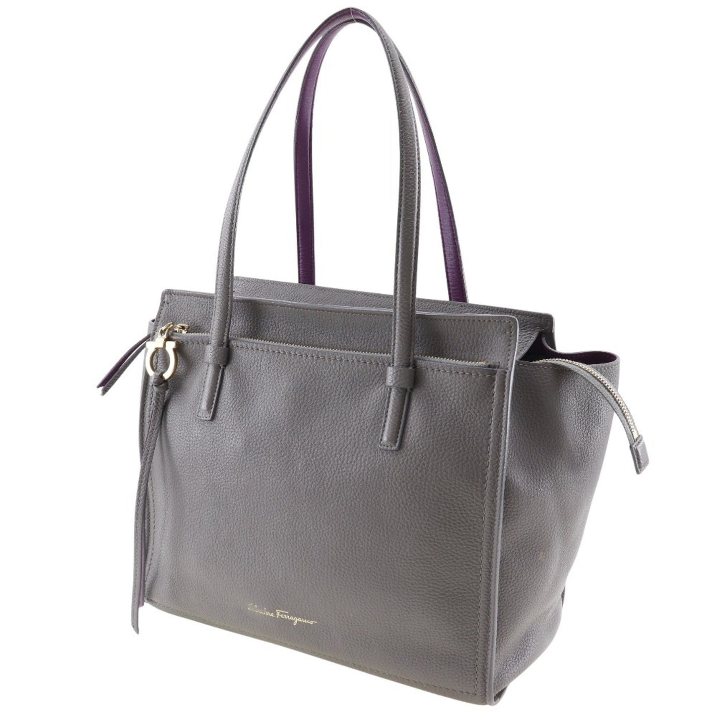 Salvatore Ferragamo Gancini, Grey, Leather, tote