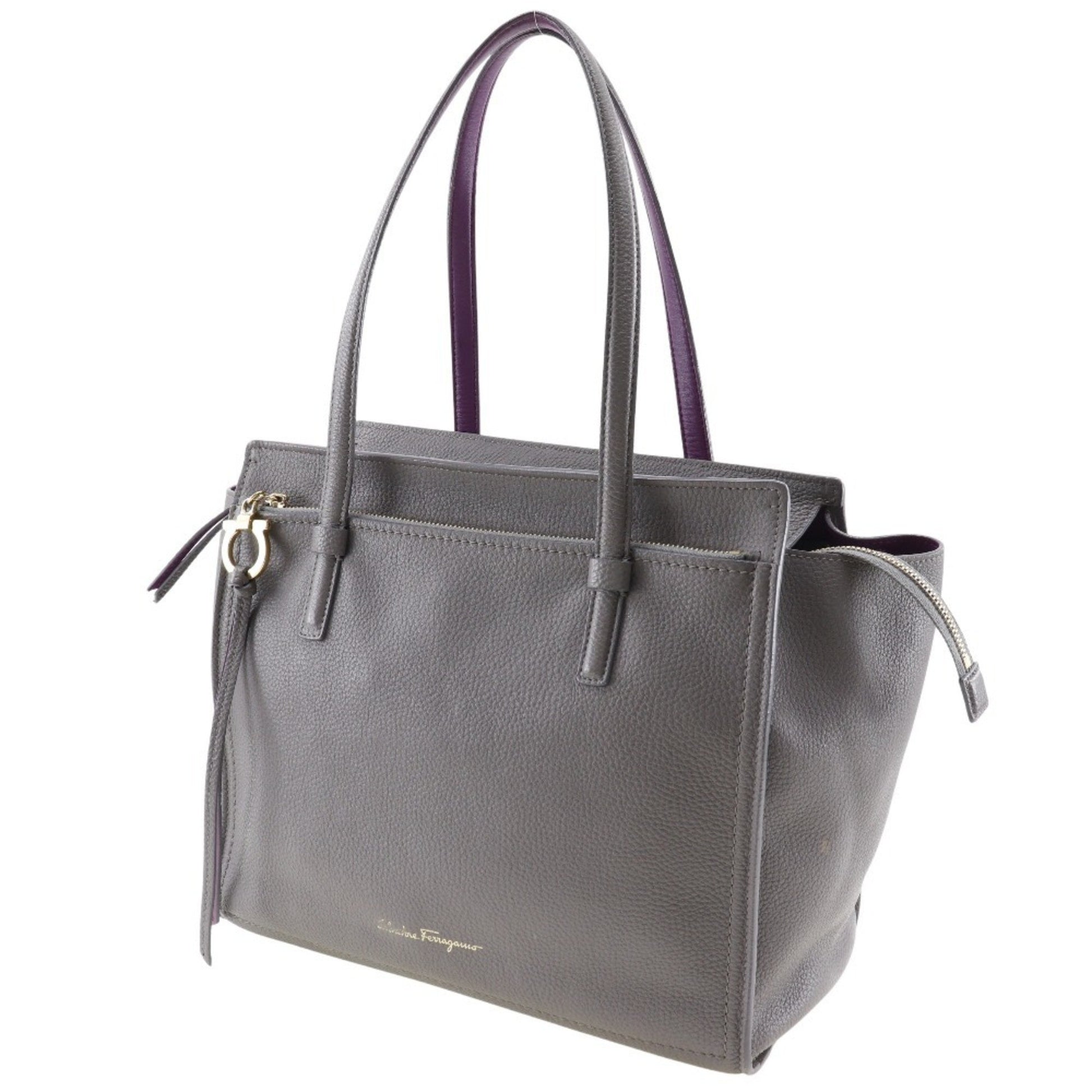 Salvatore Ferragamo Gancini, Grey, Leather, tote