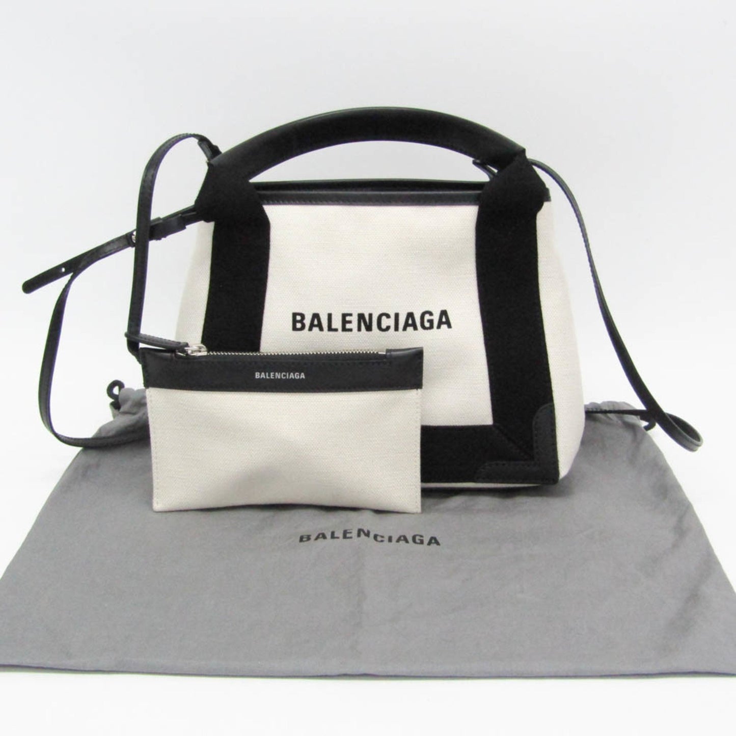 Balenciaga Navy, Beige, Canvas, handbag