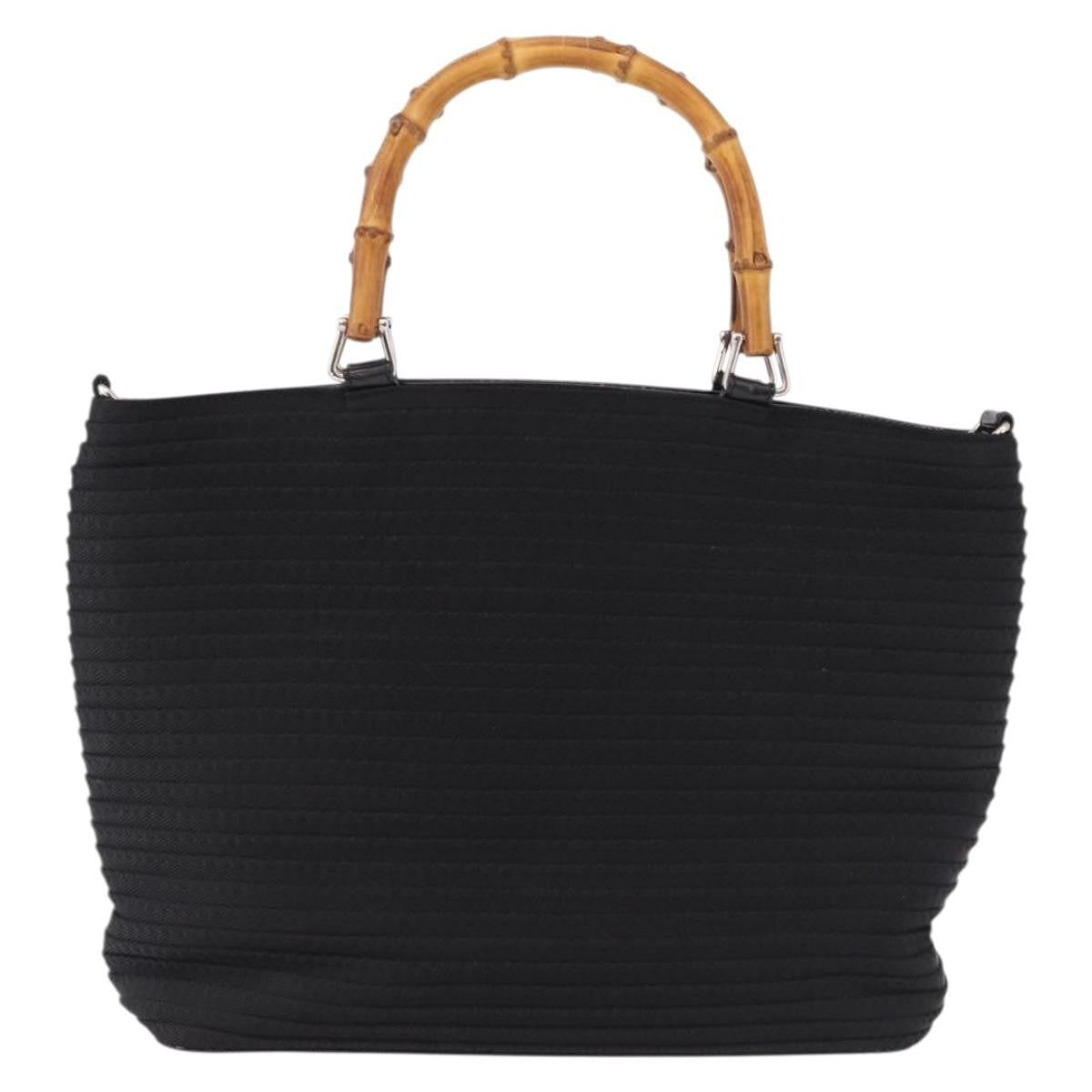 Gucci Vintage Bamboo Handle Canvas, Black, Canvas, Tote Bag