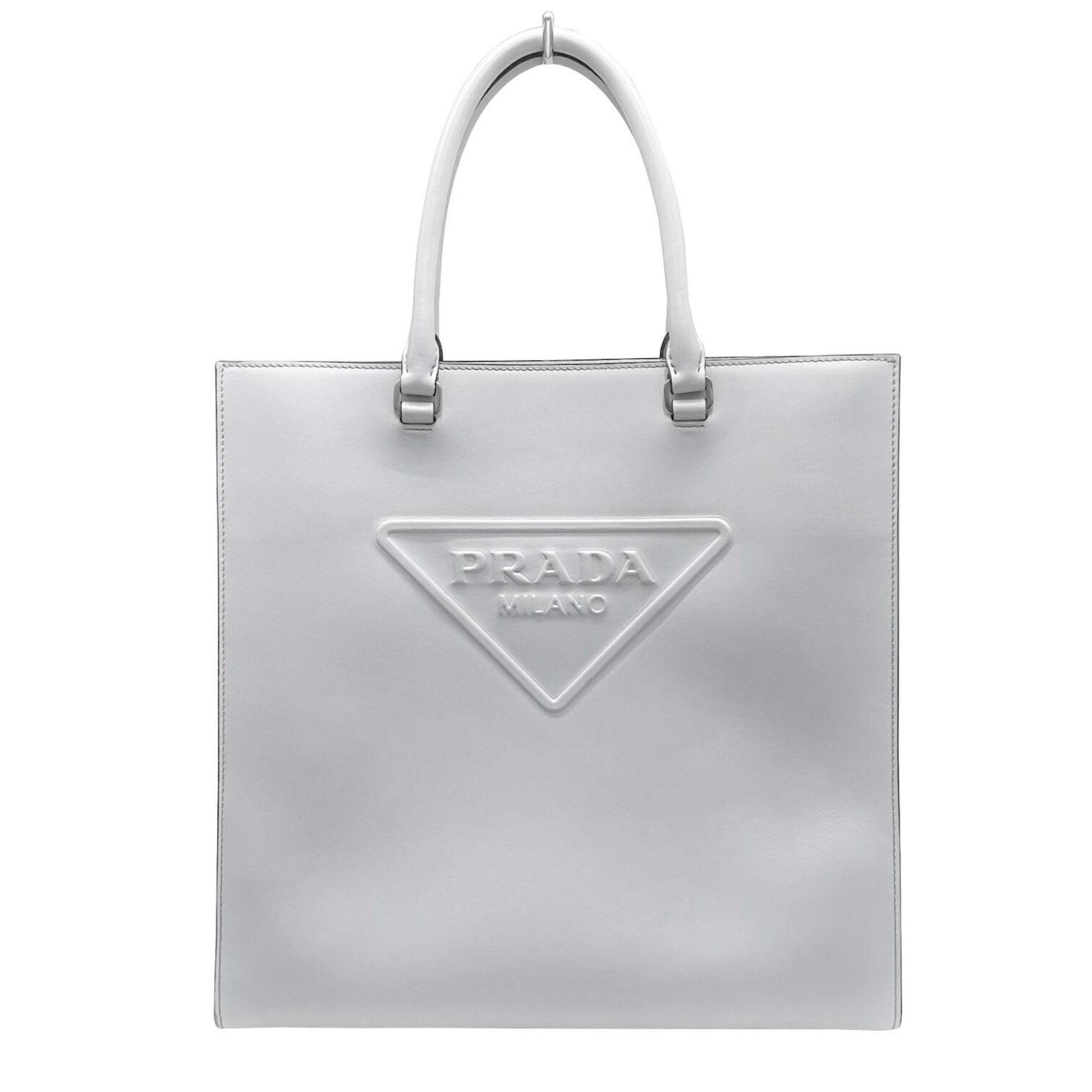 Prada Triangle Logo, Grey, Leather, handbag