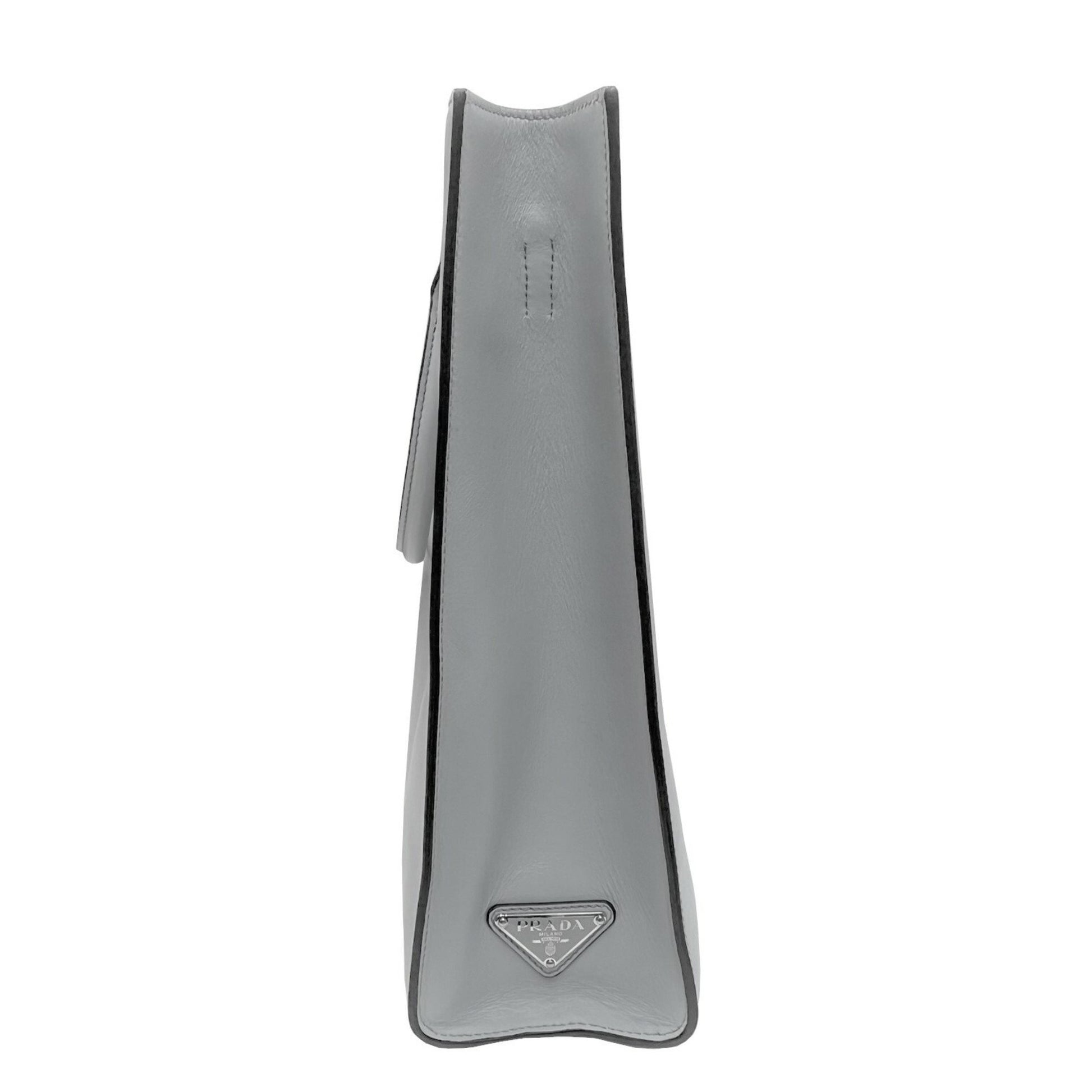 Prada Triangle Logo, Grey, Leather, handbag