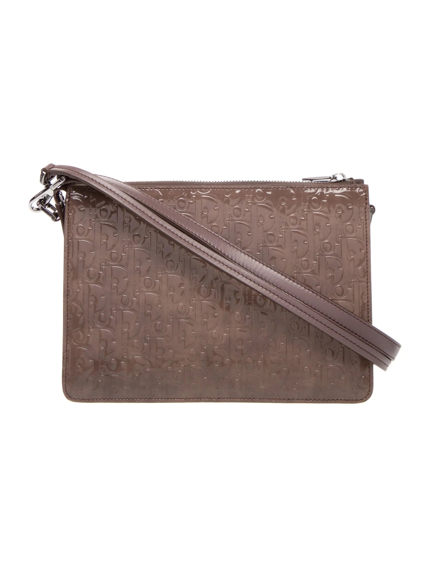Christian Dior HAND MONOGRAM OBLIQUE glossy, Gray, Patent Leather, Clutch