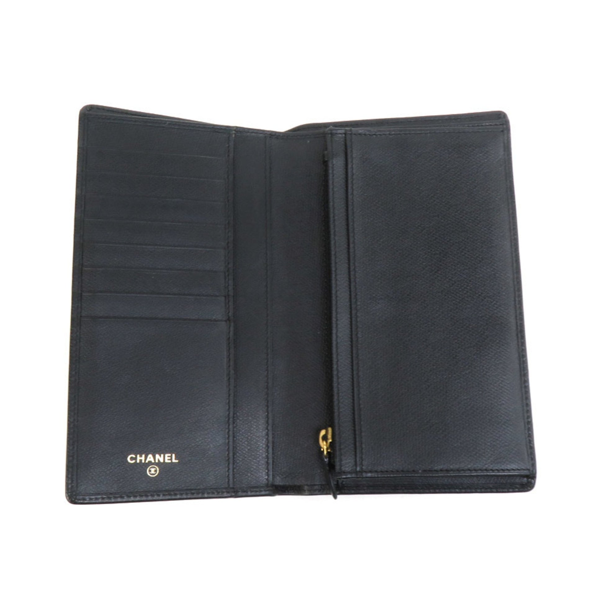 Chanel Coco button, Black, Leather, wallet