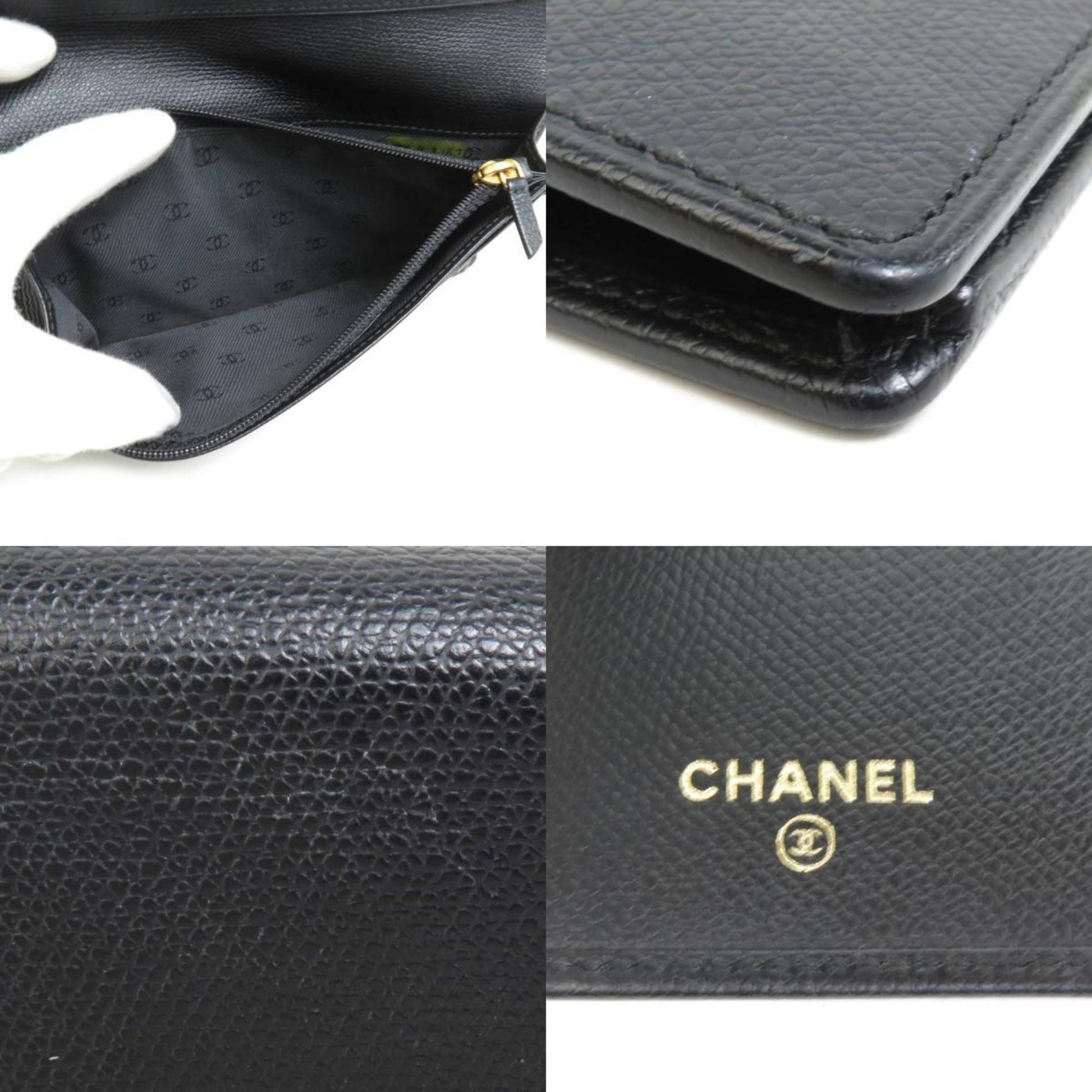 Chanel Coco button, Black, Leather, wallet