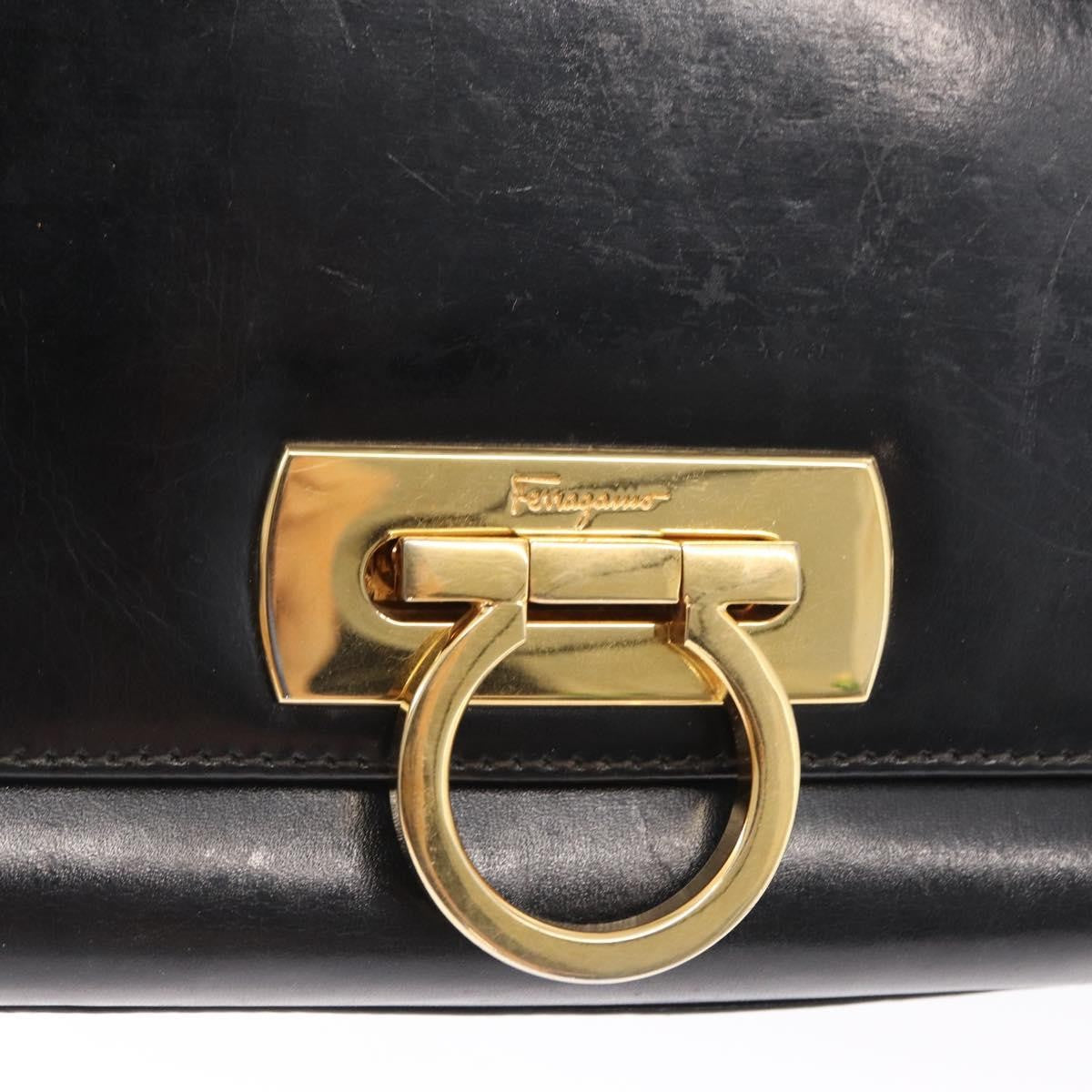 Salvatore Ferragamo Vintage Gancini Flap Leather, Black, Leather, Shoulder Bag