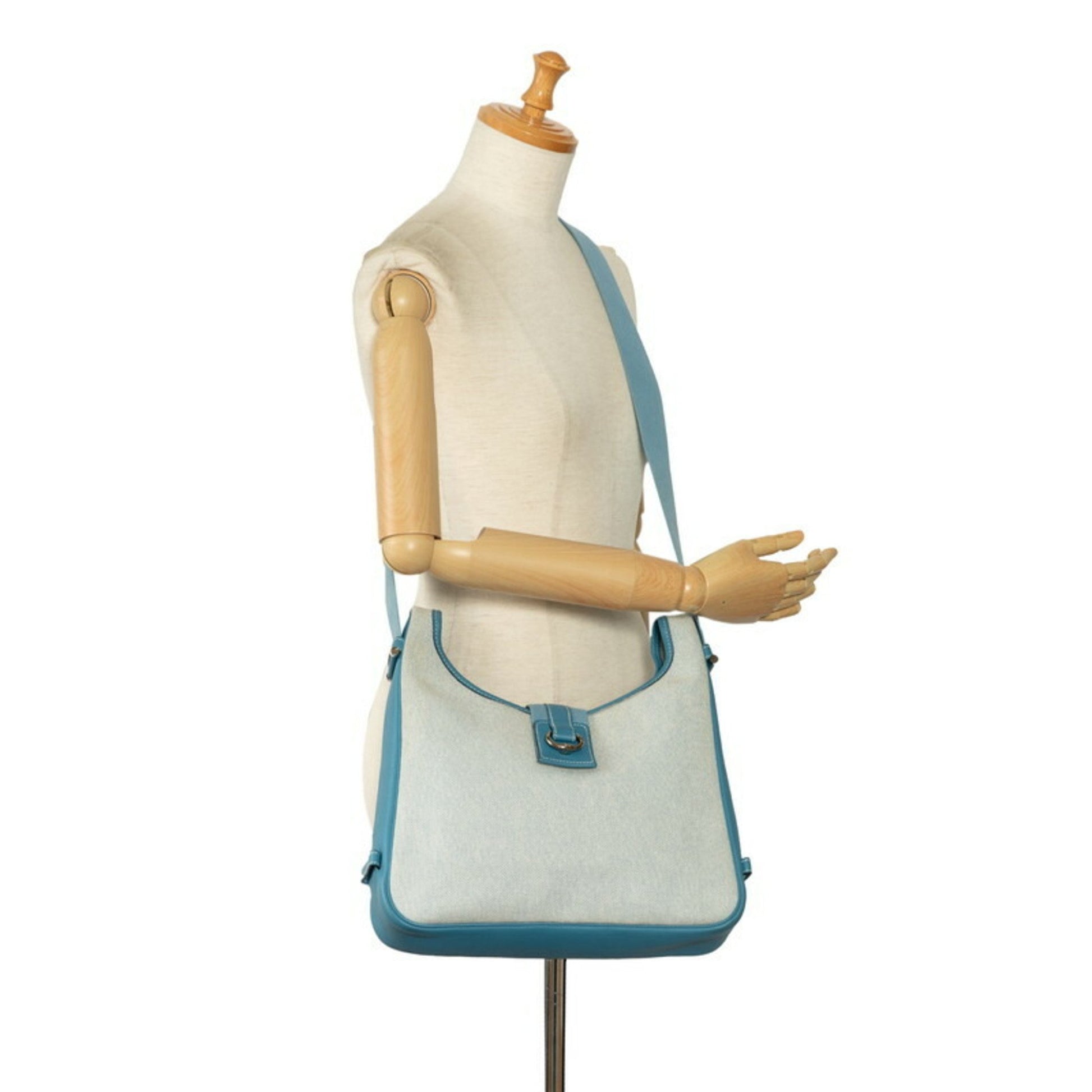 Hermès Tsako, Blue, Canvas, shoulder