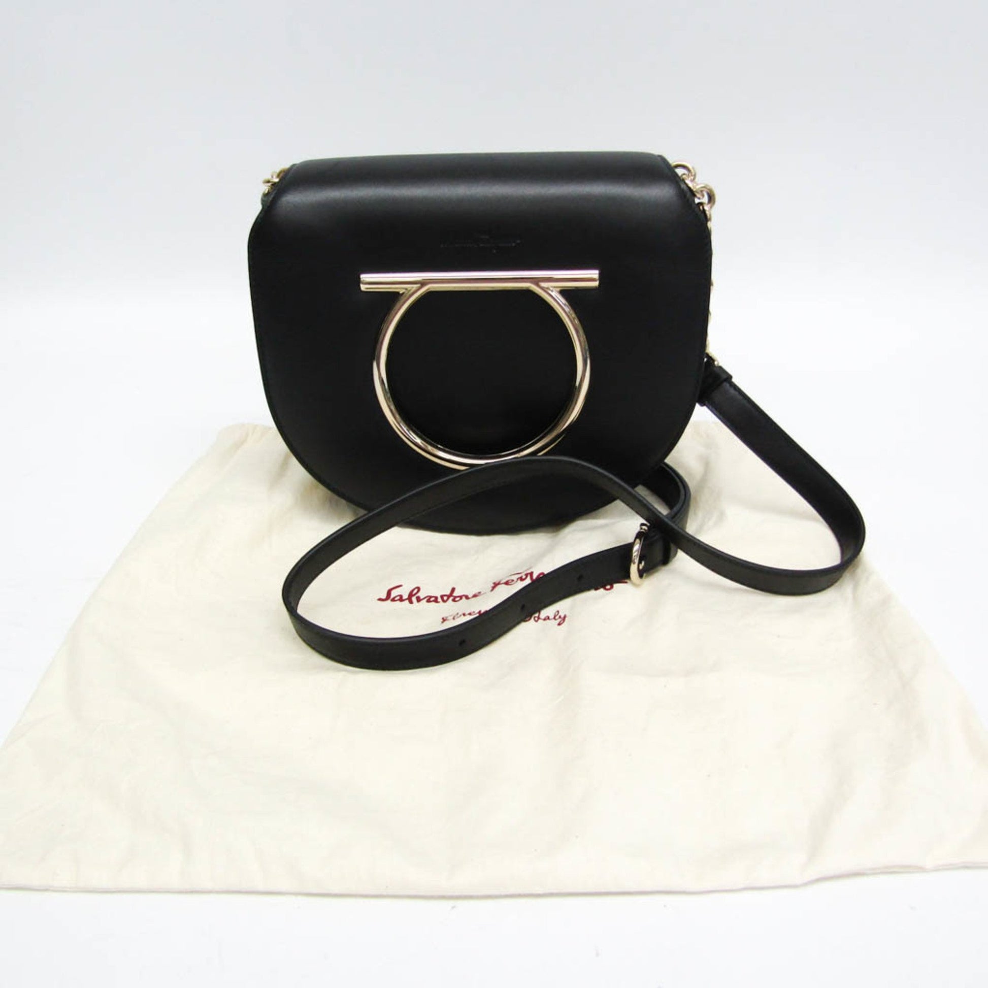 Salvatore Ferragamo Gancini, Black, Leather, shoulder