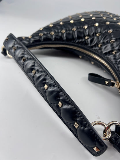 Valentino Garavani Rockstud Bow Double Zip Wristlet Clutch Leather, BLACK, LEATHER, Clutche & pouche