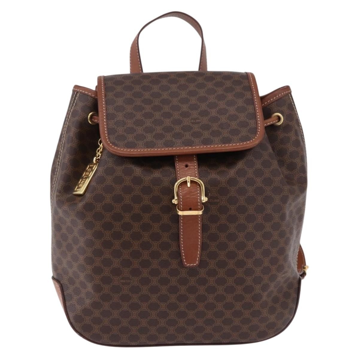 Celine Vintage Macadam Canvas, Brown, Canvas, Backpack