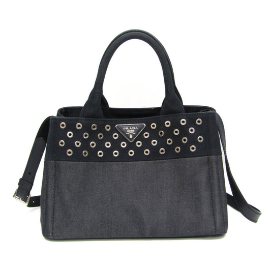 Prada Canapa, Navy, Leather, handbag