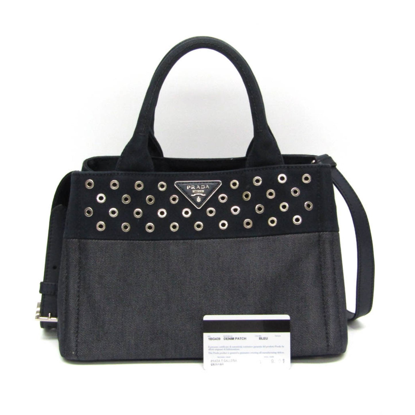 Prada Canapa, Navy, Leather, handbag