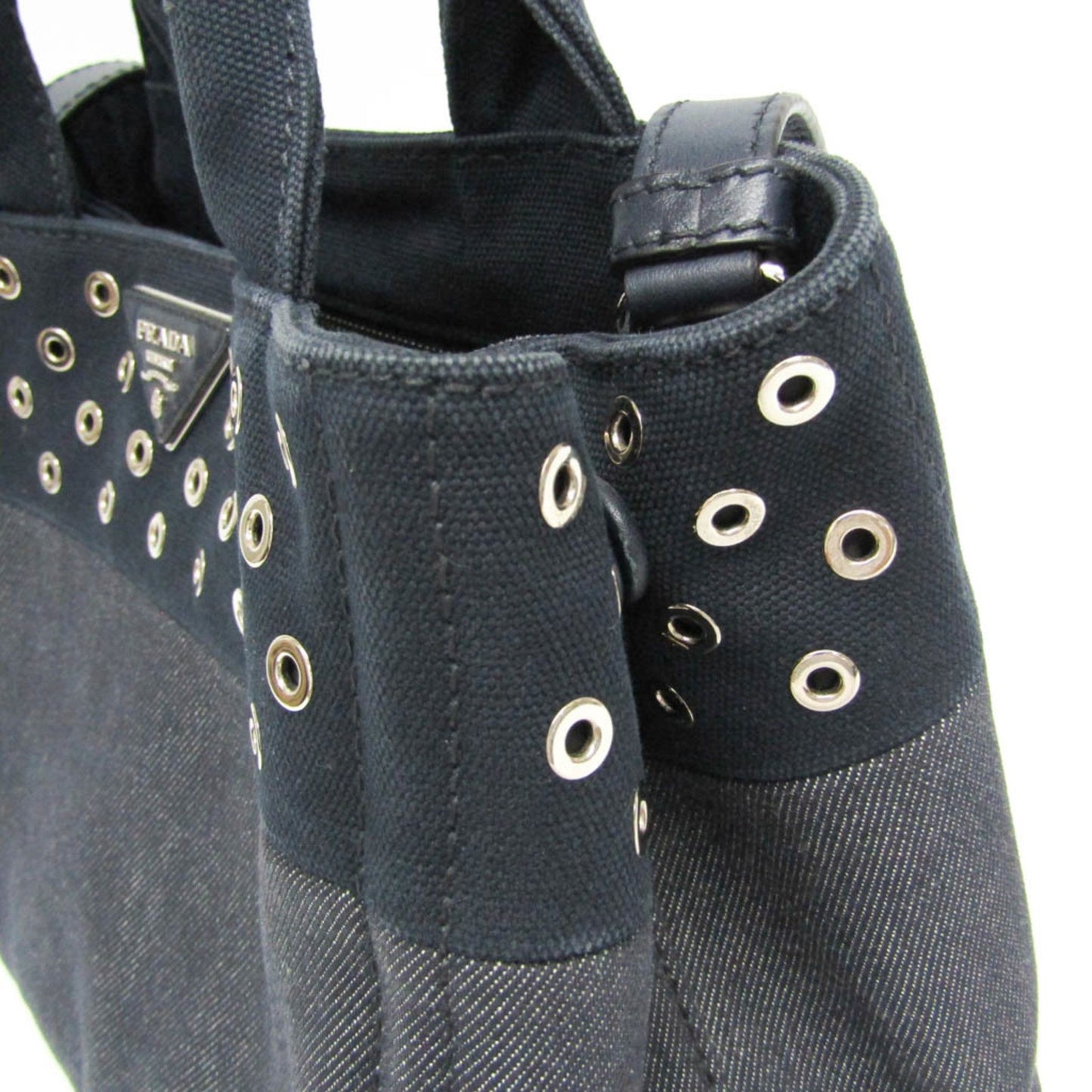 Prada Canapa, Navy, Leather, handbag