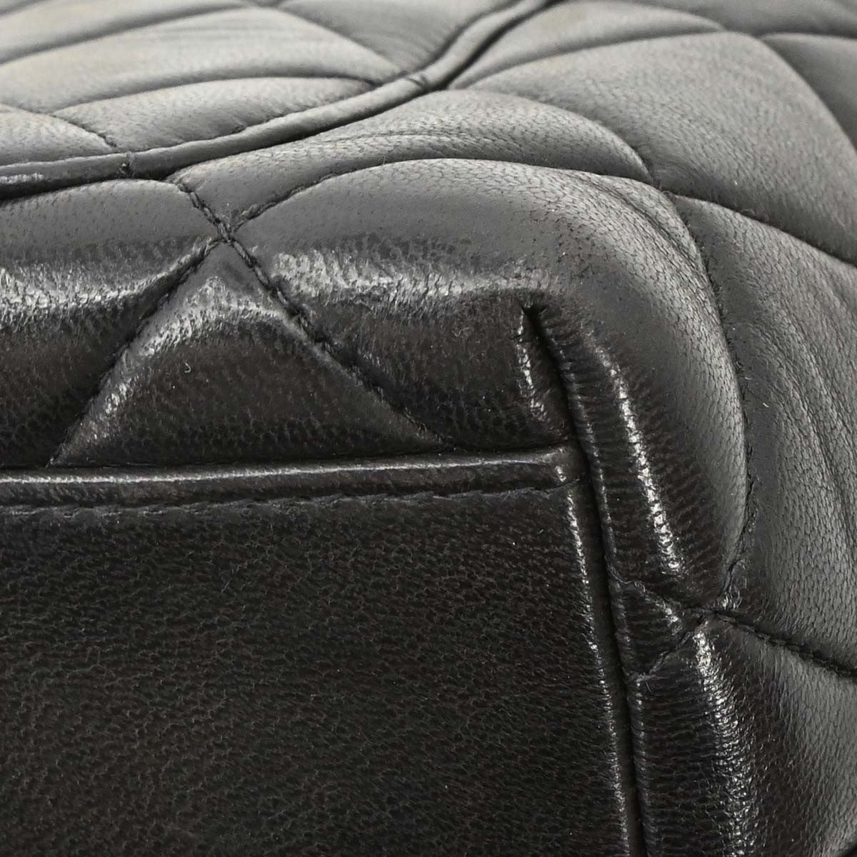 Chanel Vintage Chain Tote Quilted Lambskin, Black, Leather, Tote Bag