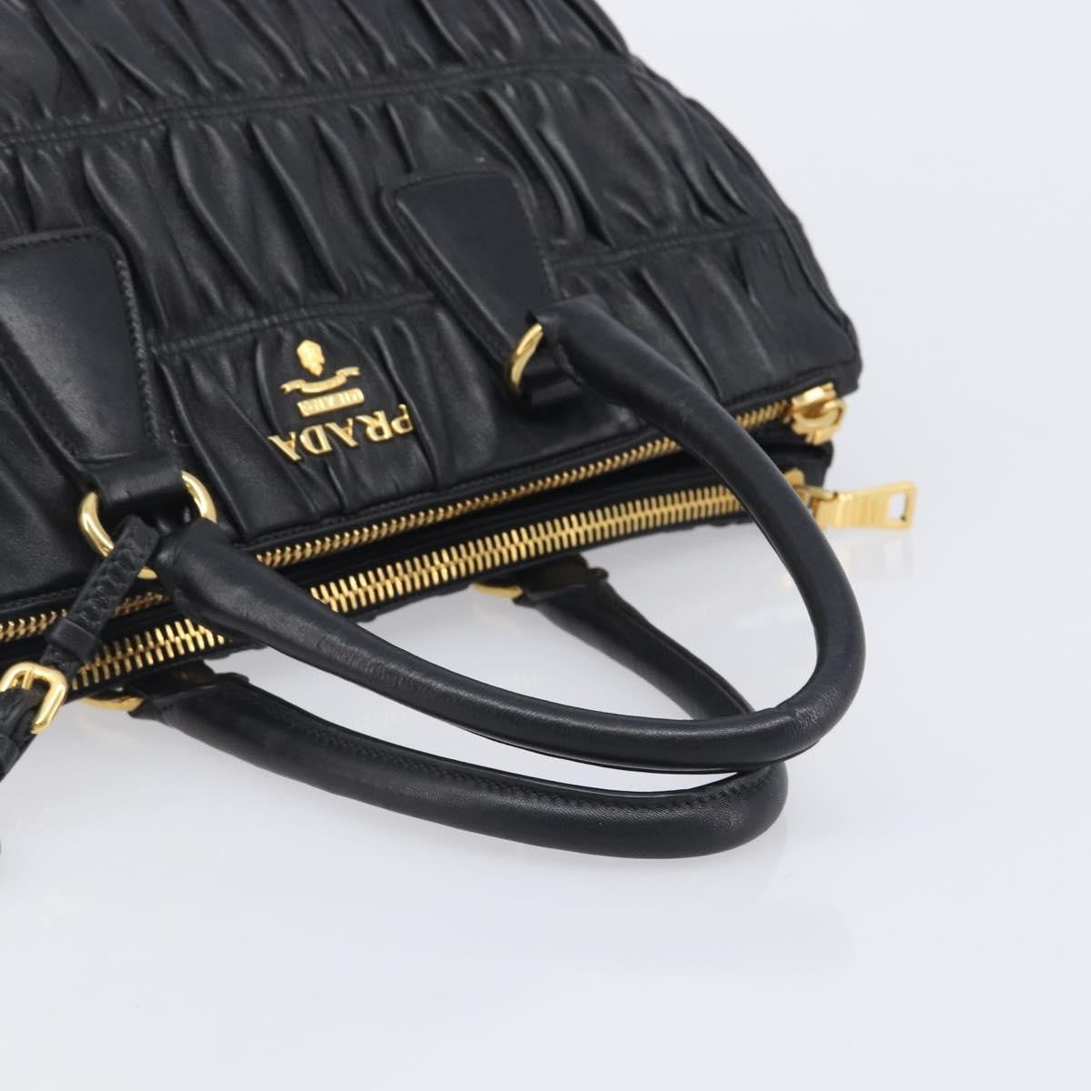 Prada Gaufre Double Zip Convertible Nappa Leather, Black, Leather, Tote Bag