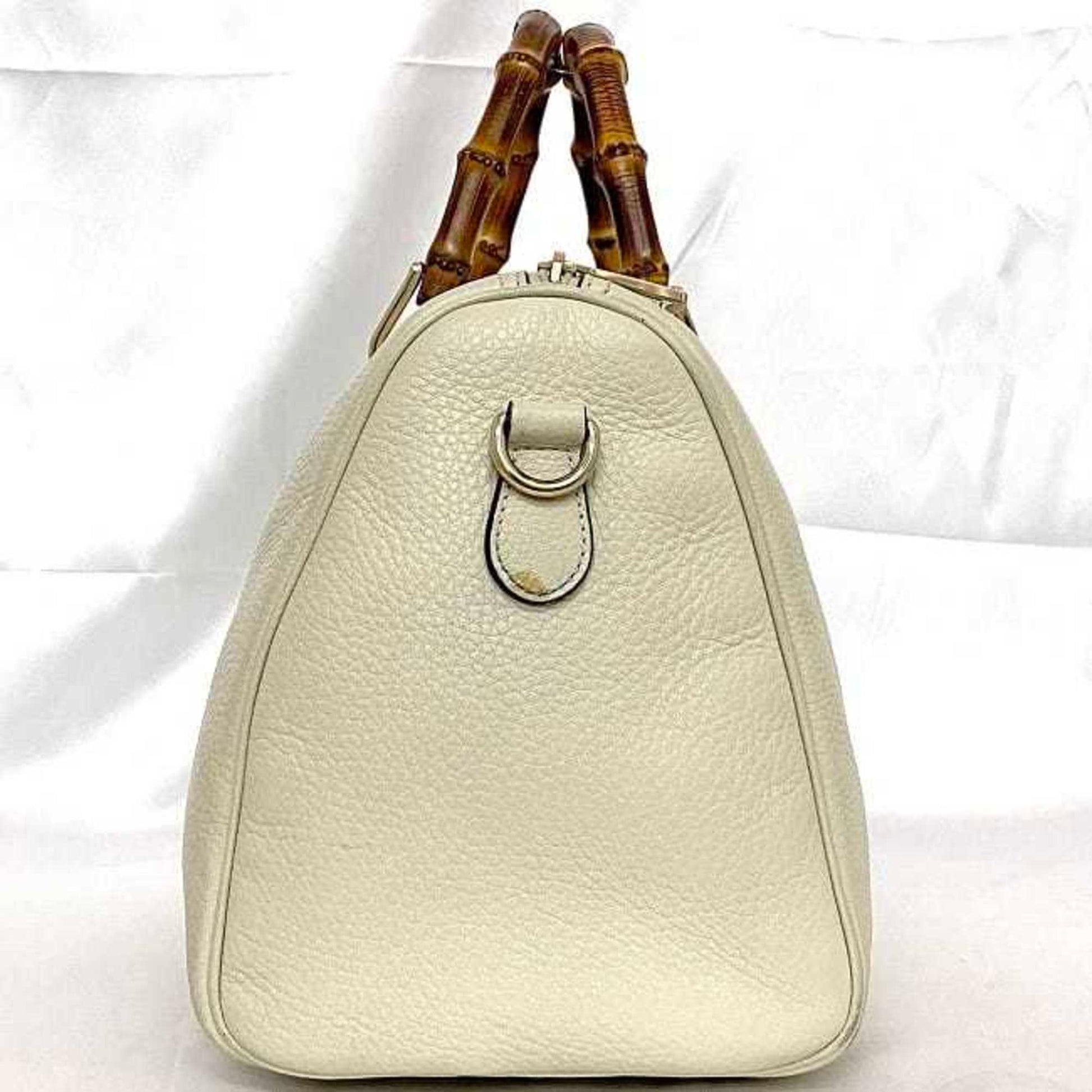 Gucci Bamboo, White, Leather, handbag