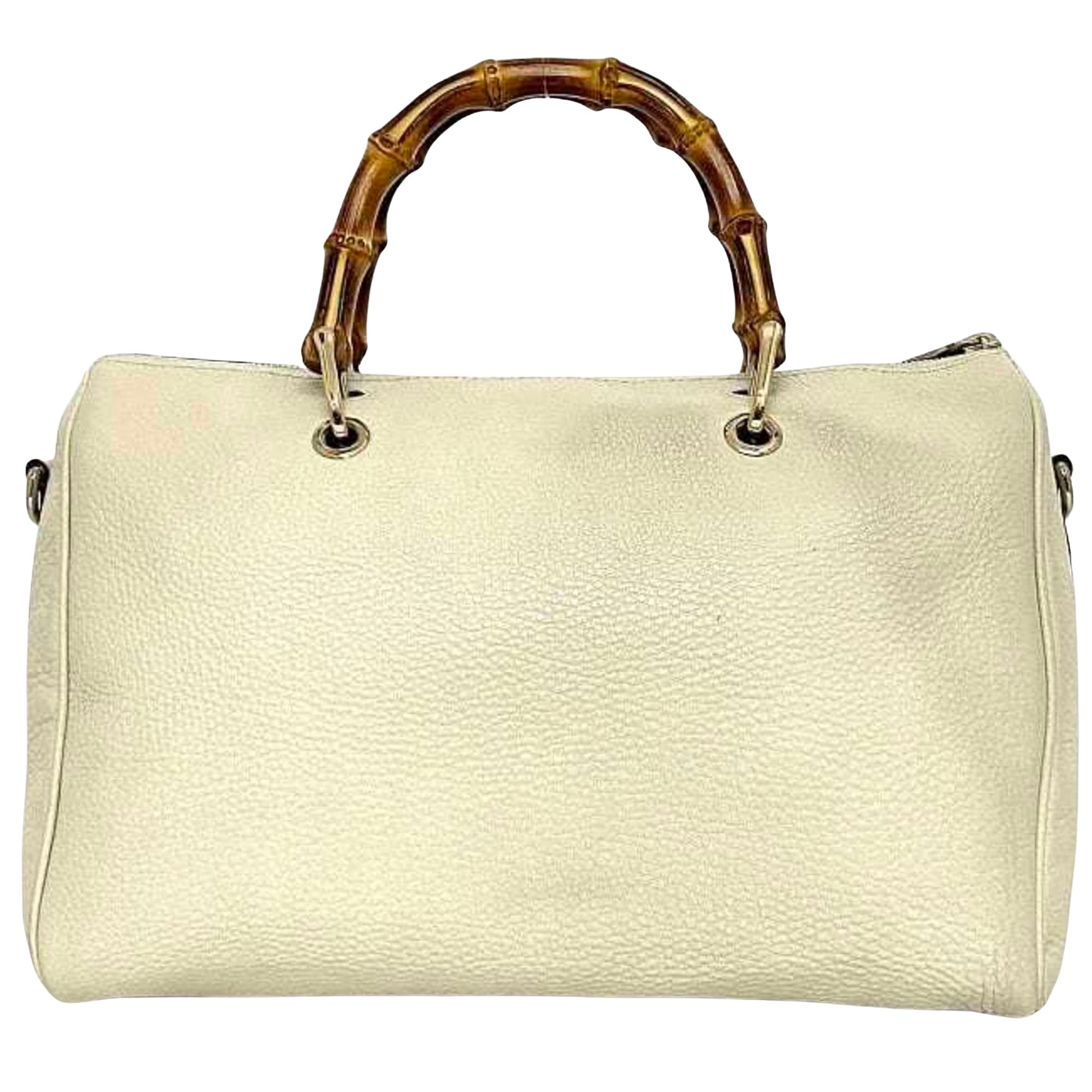 Gucci Bamboo, White, Leather, handbag