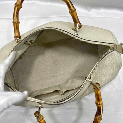Gucci Bamboo, White, Leather, handbag