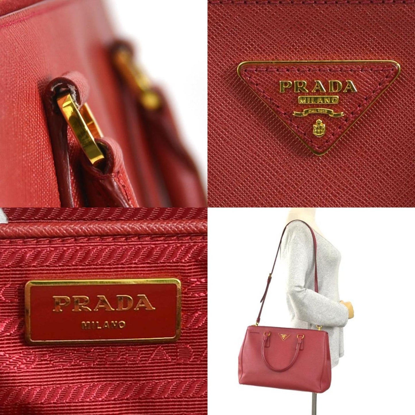 Prada Galleria, Red, Leather, shoulder
