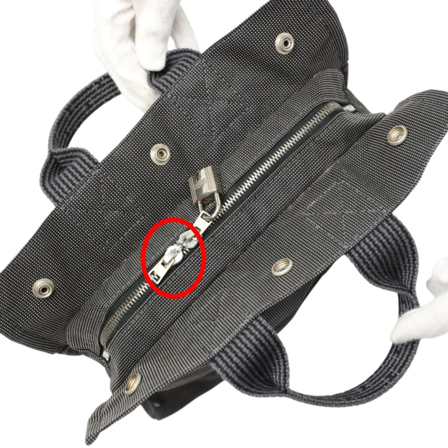 Hermès Herline, Grey, Canvas, handbag