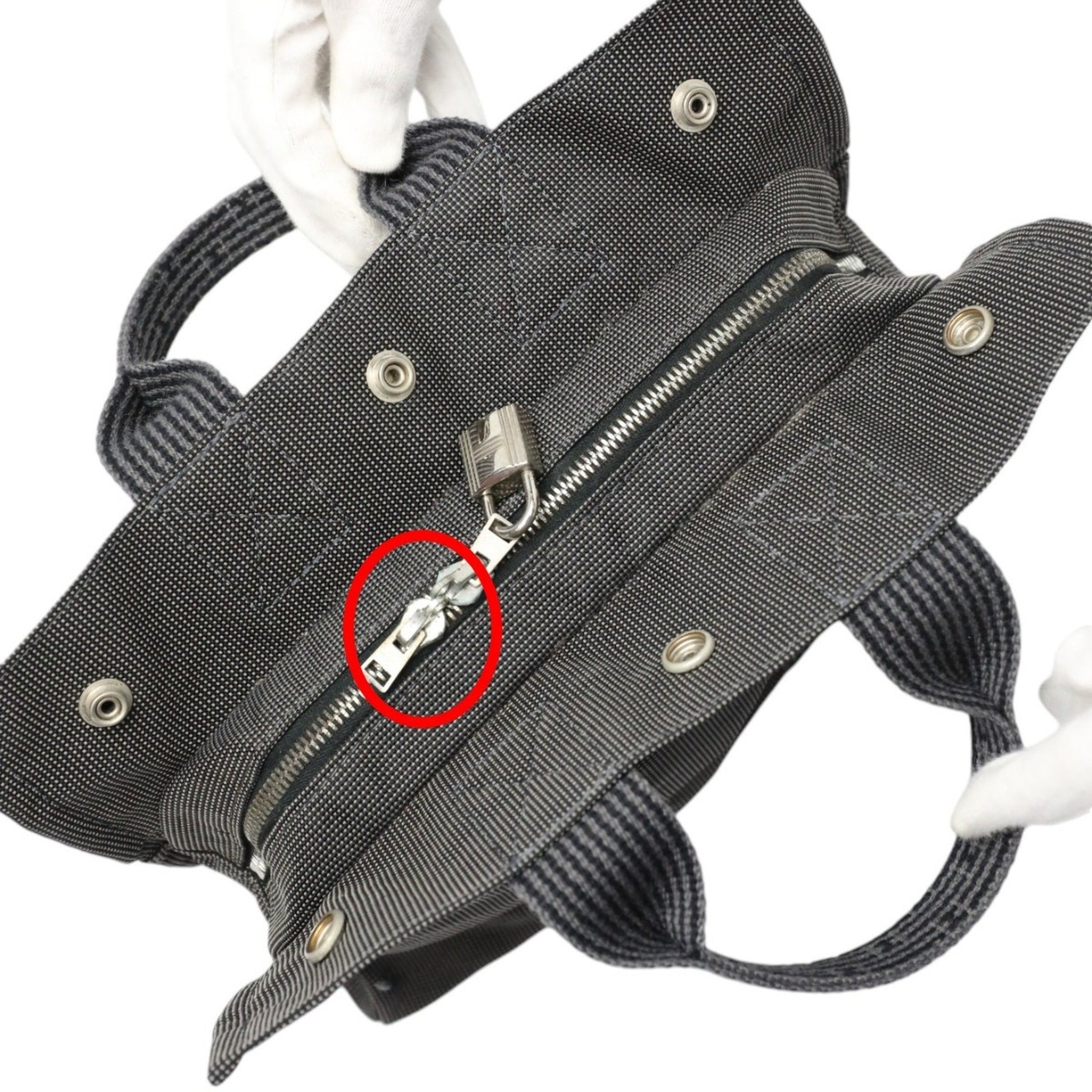 Hermès Herline, Grey, Canvas, handbag