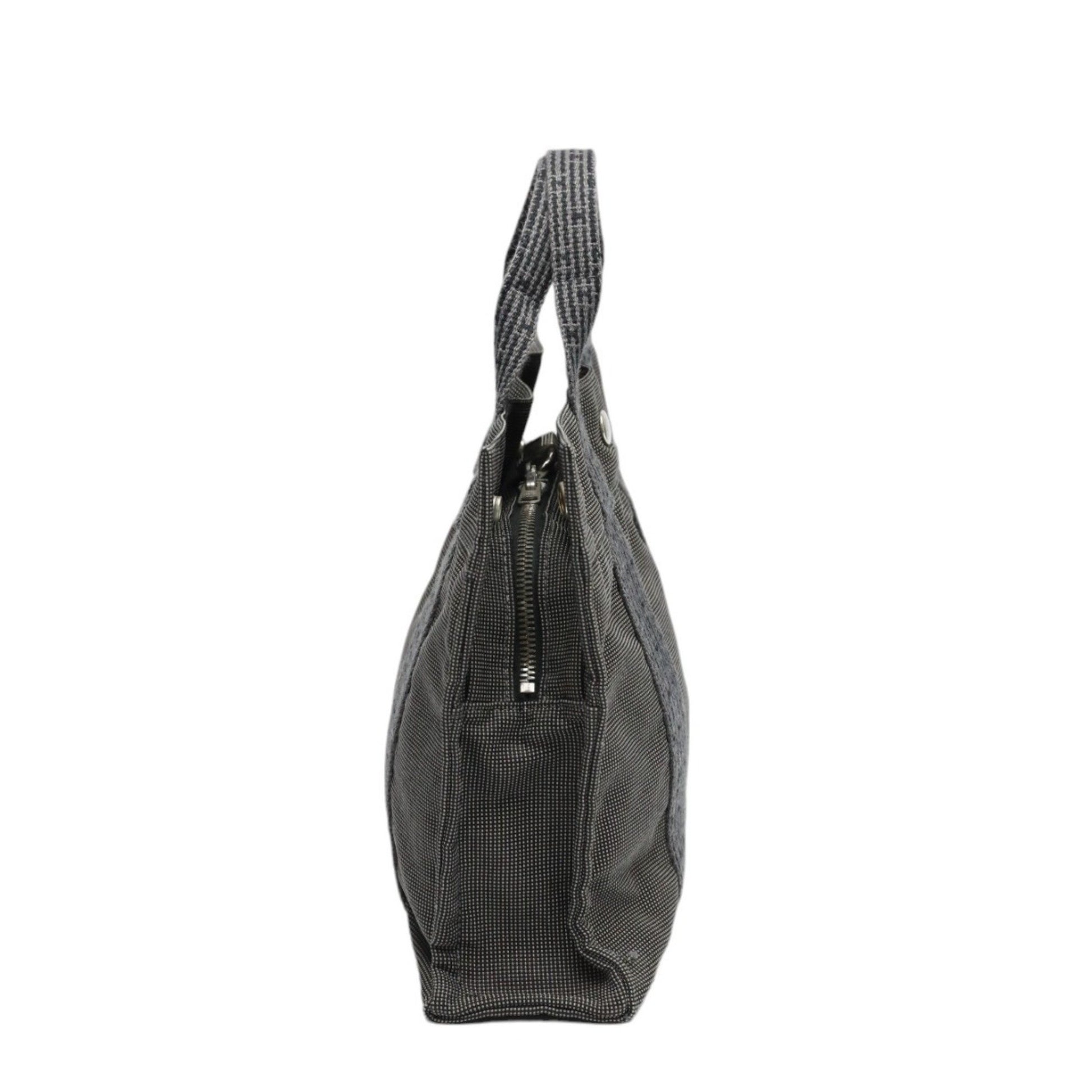 Hermès Herline, Grey, Canvas, handbag