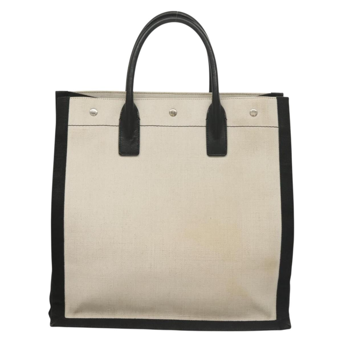 Saint Laurent Rive Gauche, White, "CANVAS, LEATHER", handbag