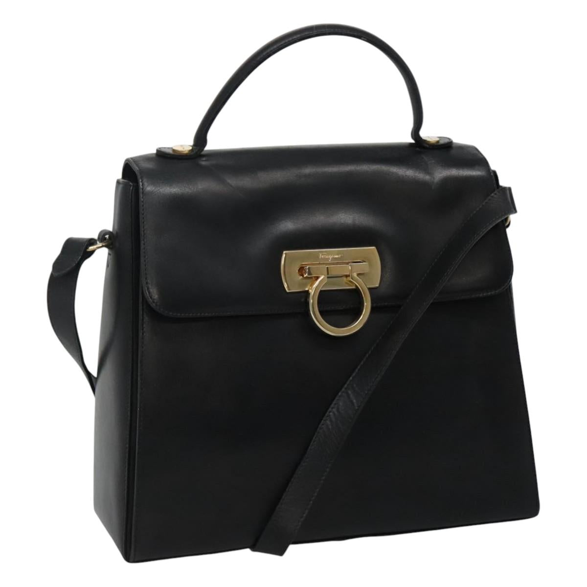 Salvatore Ferragamo Gancini, Black, Leather, handbag