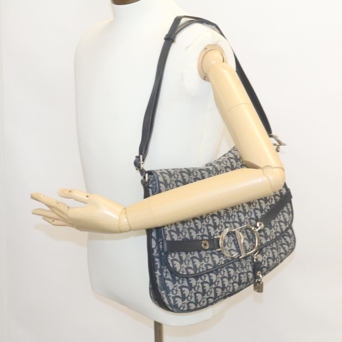 Christian Dior Vintage CD Flap Messenger Bag Diorissimo Canvas, NAVY, CANVAS, Shoulder bag