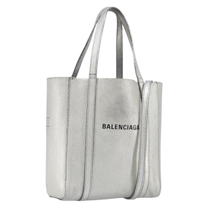 Balenciaga Everyday Glitter Leather, Silver, Leather, Tote Bag