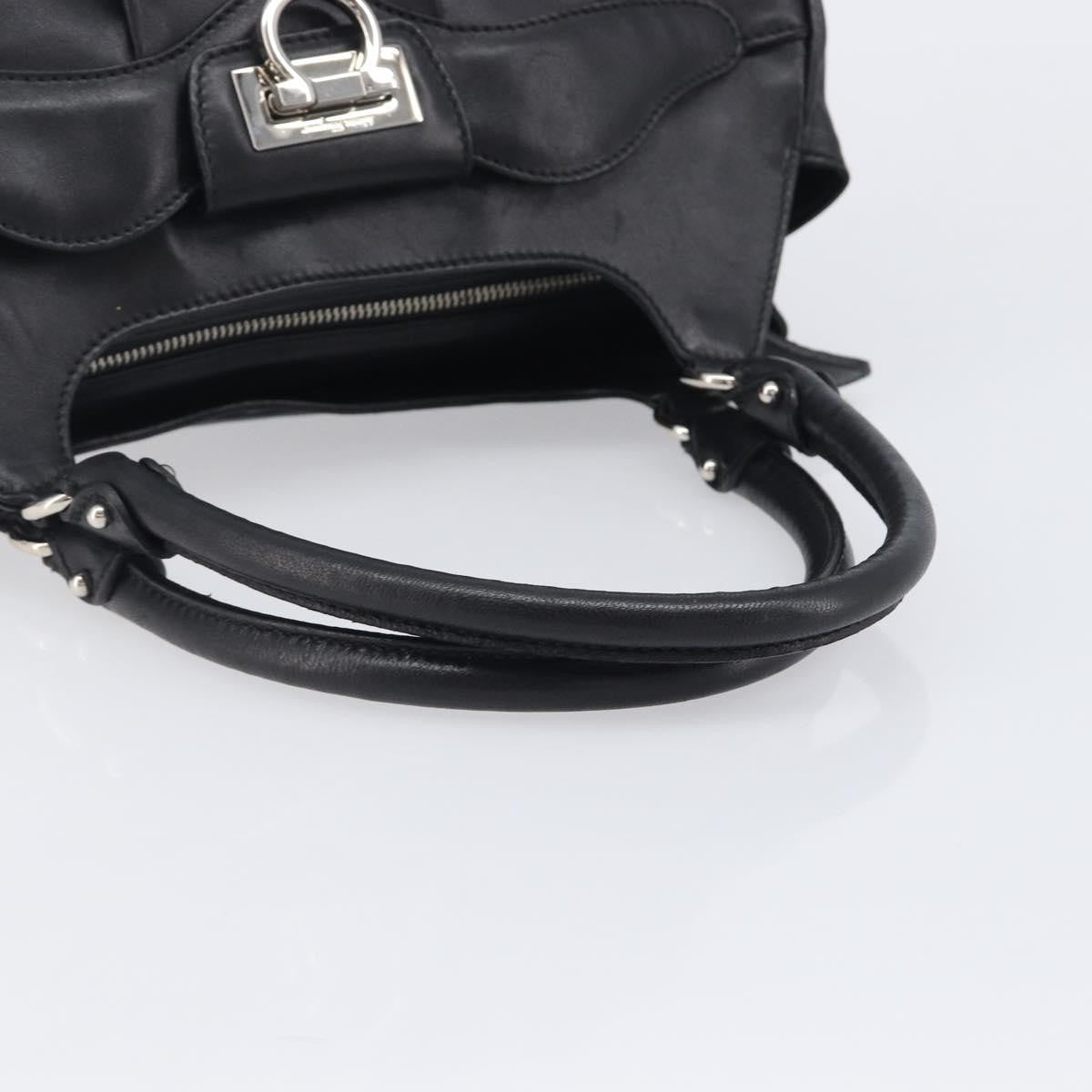 Salvatore Ferragamo Gancini Leather, Black, Leather, Handbag