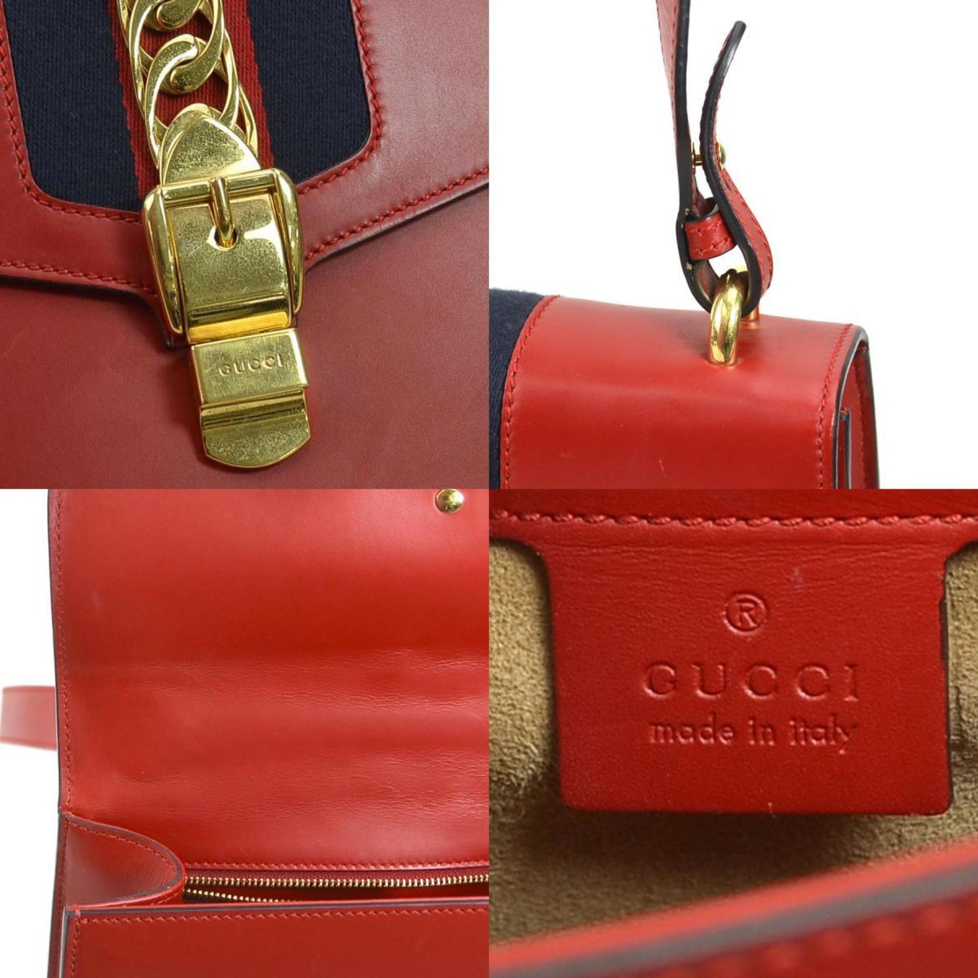 Gucci Sylvie, Red, Leather, shoulder