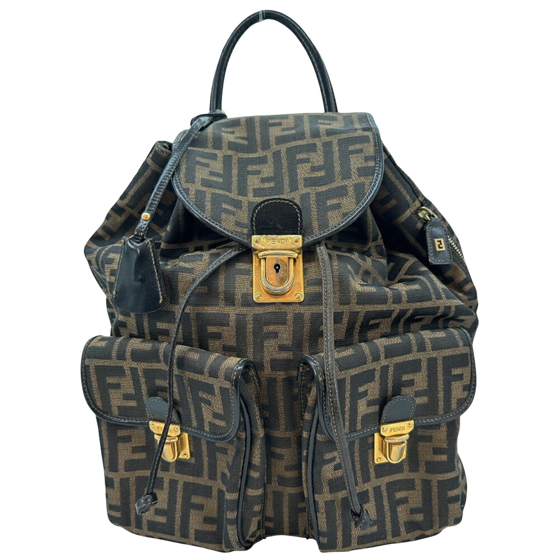 Fendi Zucca, Brown, Canvas, backpack