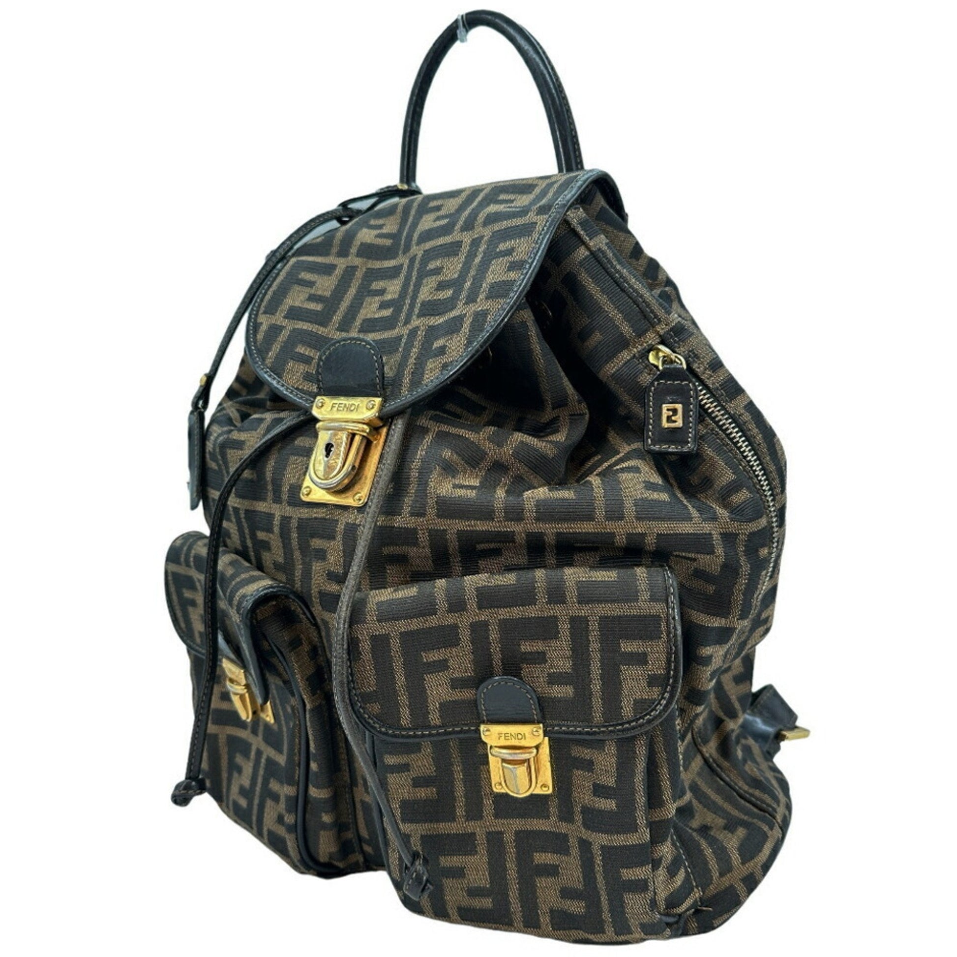 Fendi Zucca, Brown, Canvas, backpack