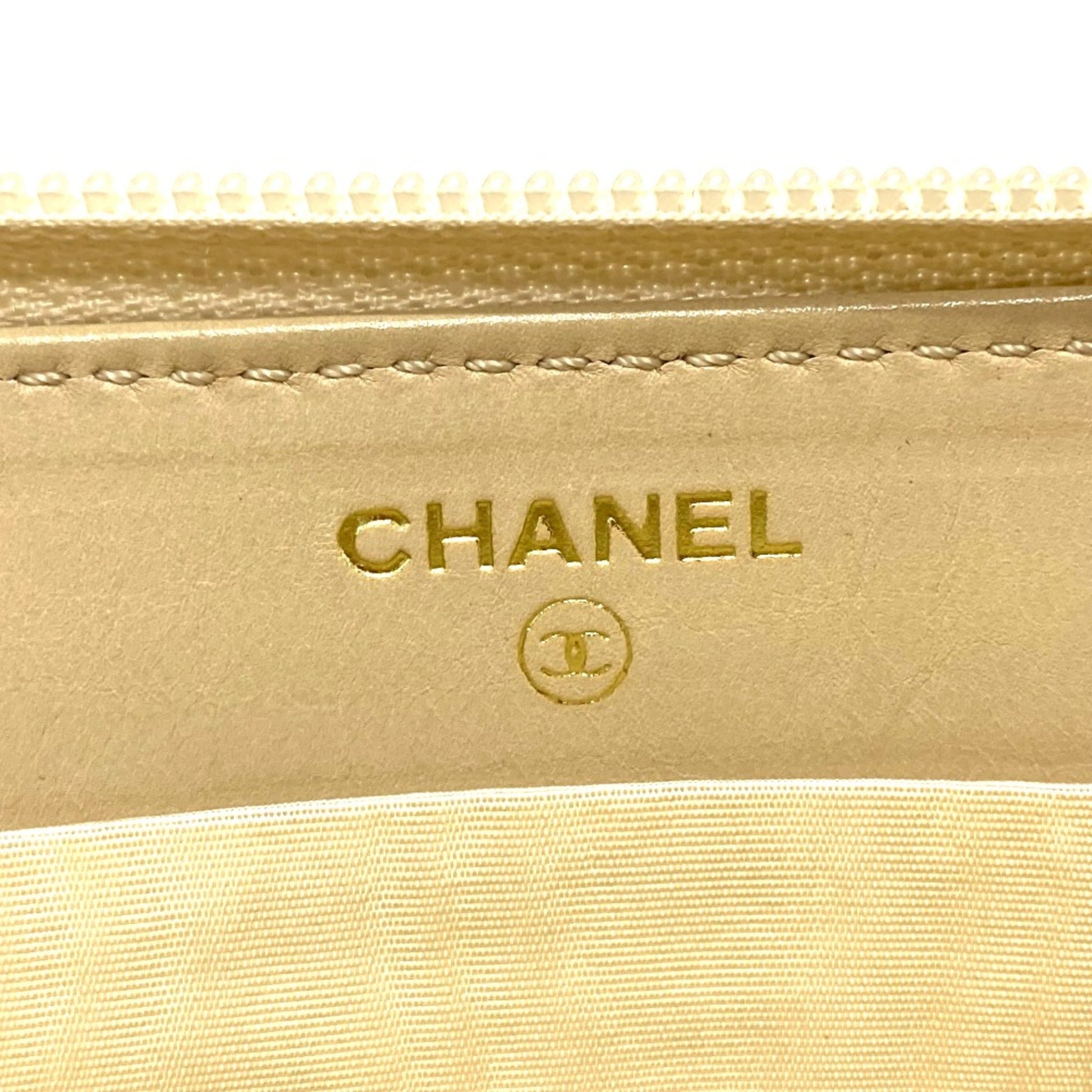 Chanel Logo CC, Beige, Leather, wallet