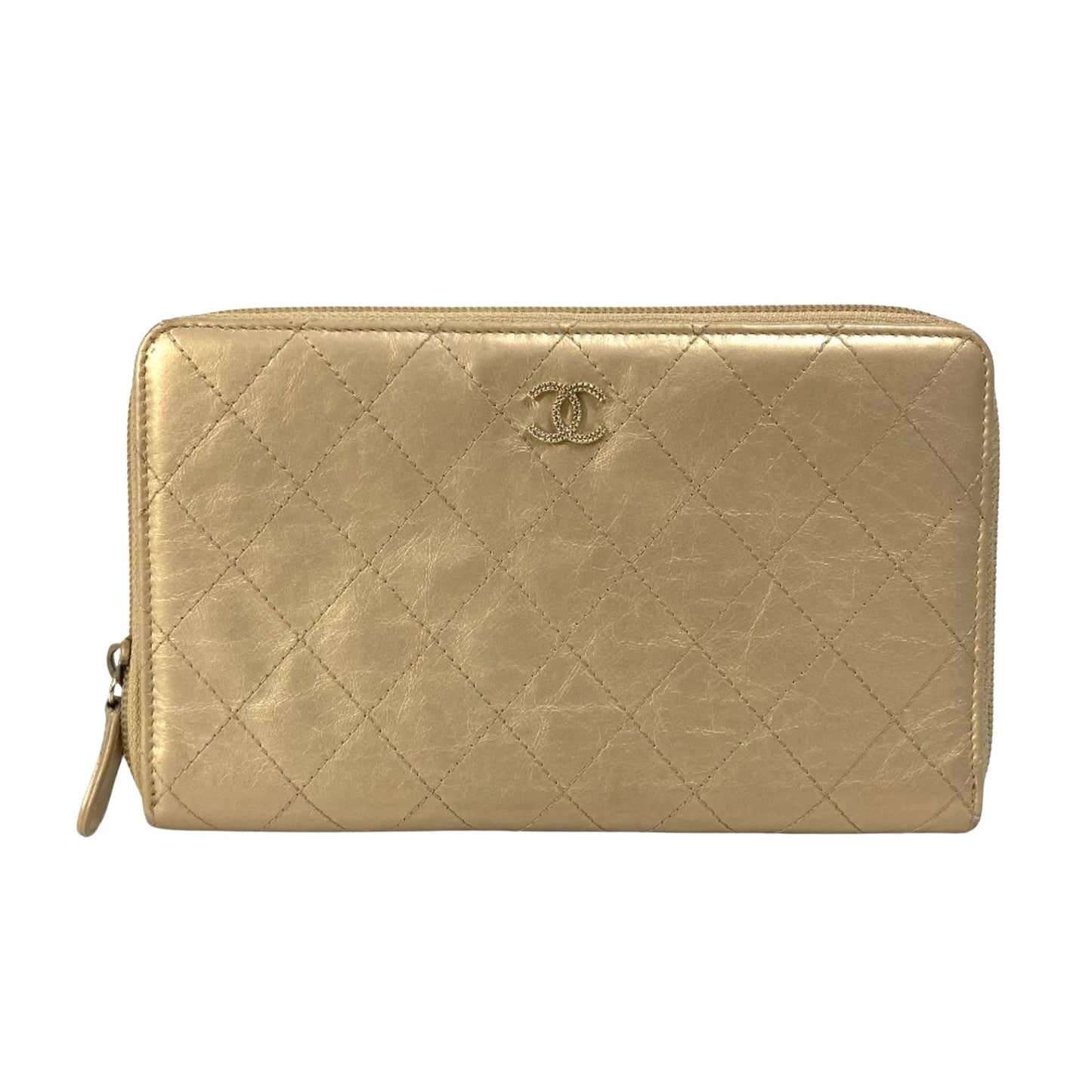 Chanel Logo CC, Gold, Leather, wallet