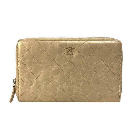 Chanel Logo CC, Gold, Leather, wallet