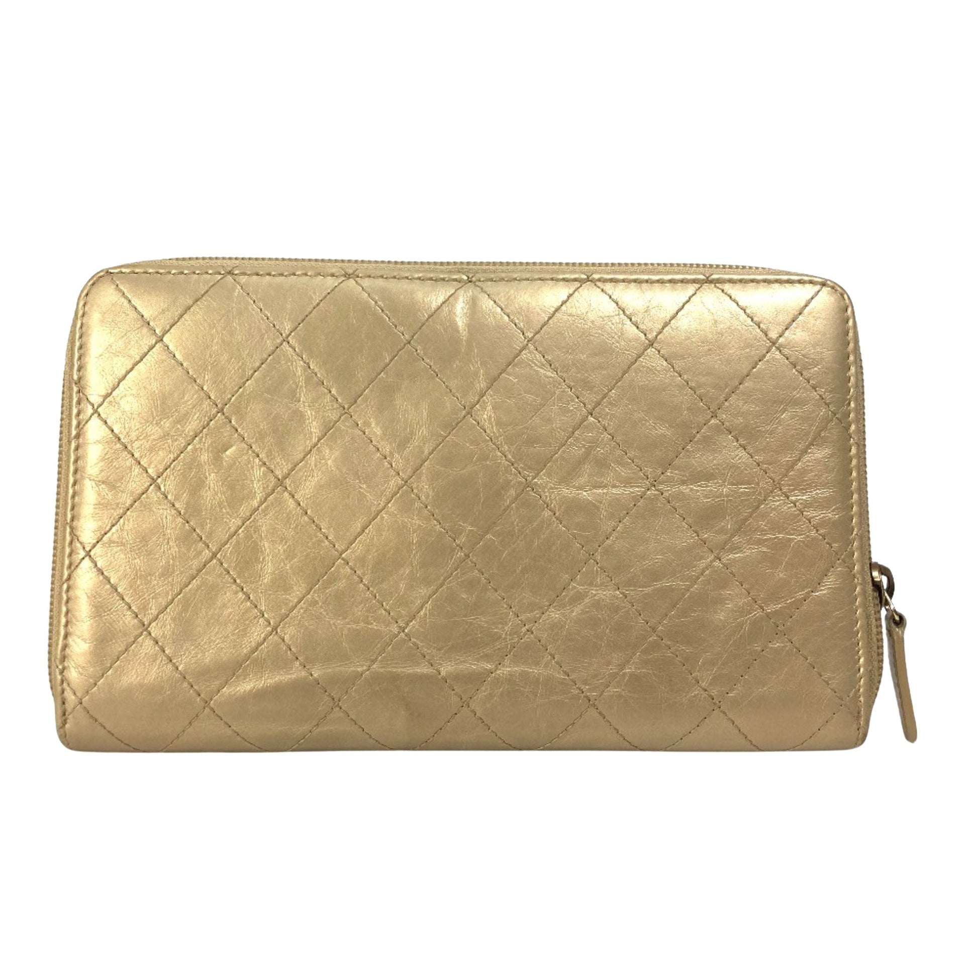 Chanel Logo CC, Gold, Leather, wallet
