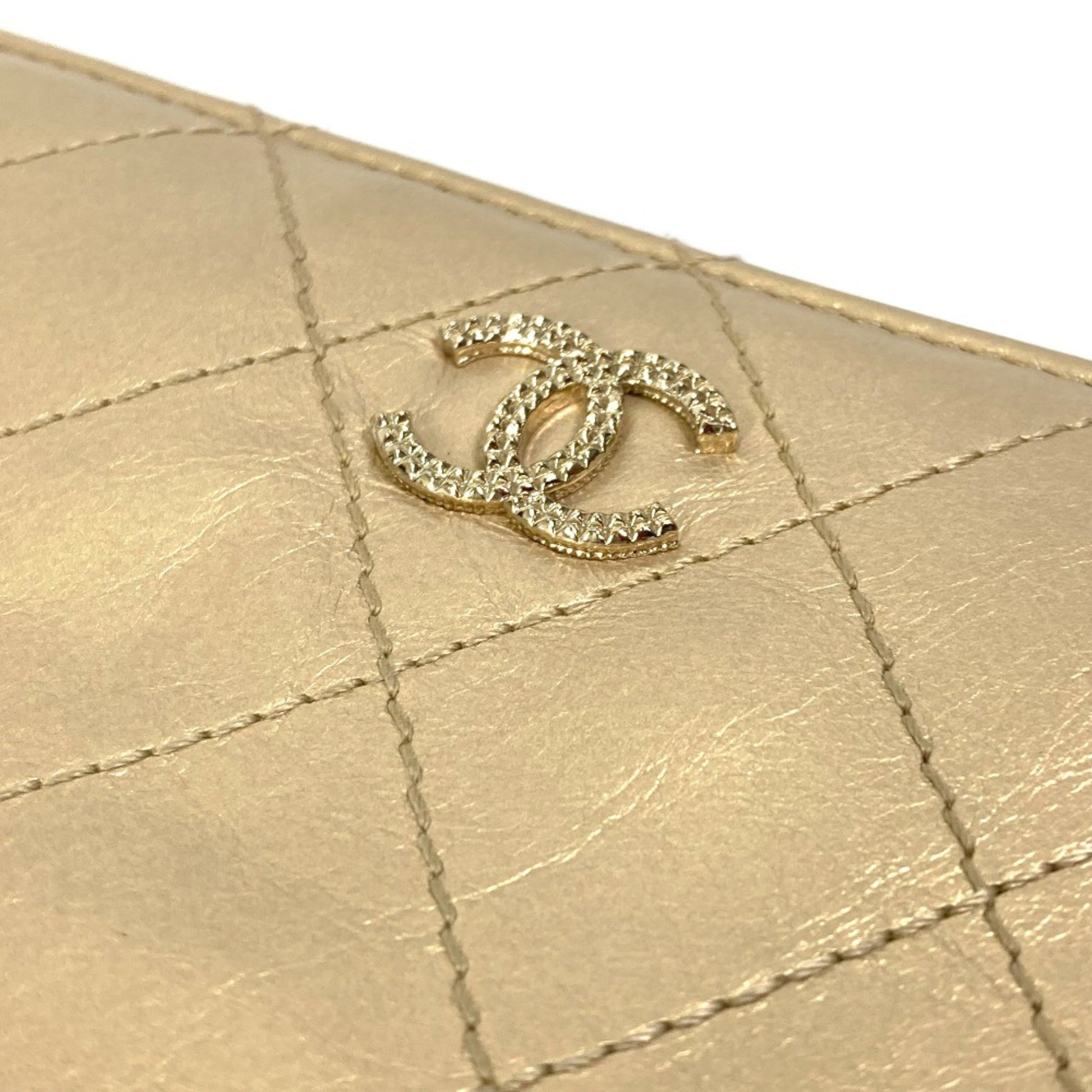 Chanel Logo CC, Gold, Leather, wallet