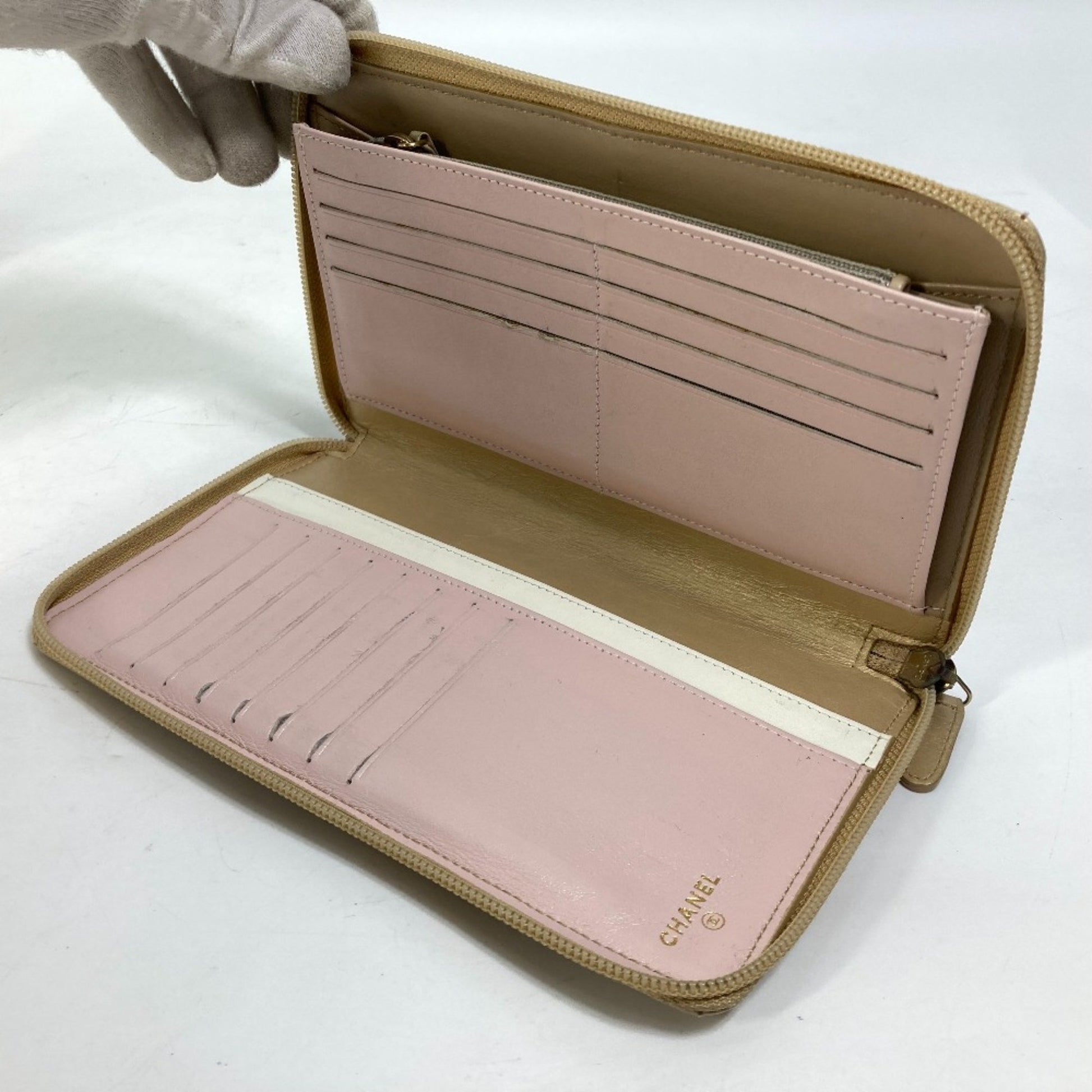 Chanel Logo CC, Gold, Leather, wallet
