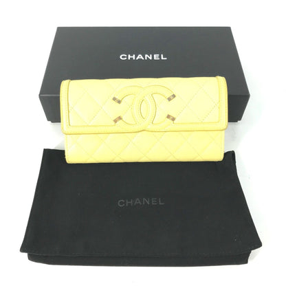 Chanel CC Filigree, Yellow, Leather, wallet